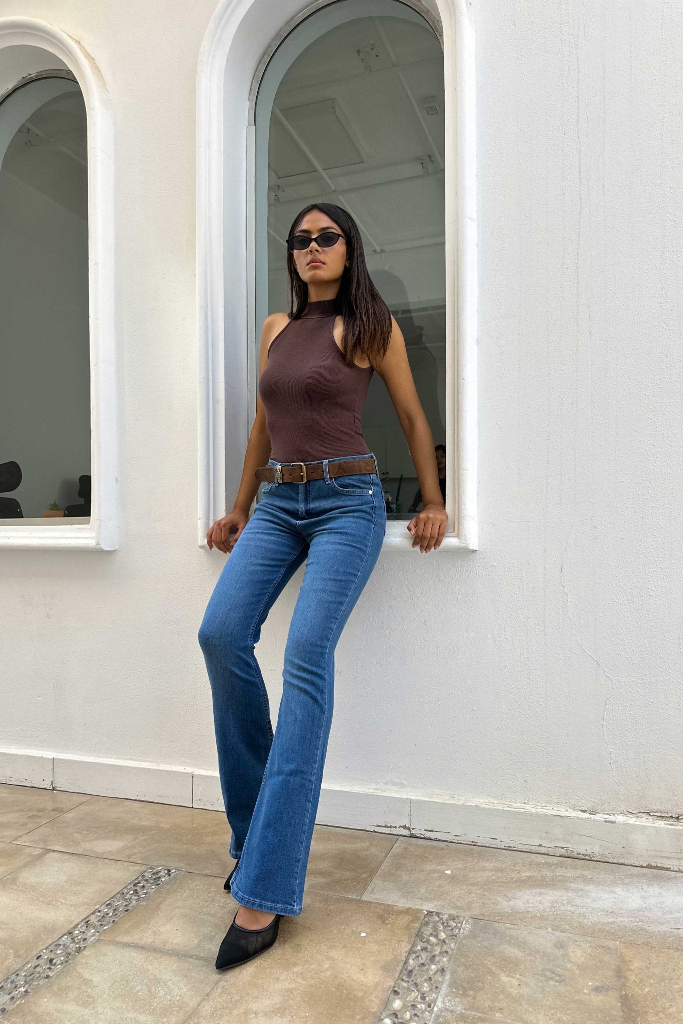 Flare – High Waist Mid Blue Jeans flare CIZARO - Cizaro Jeans