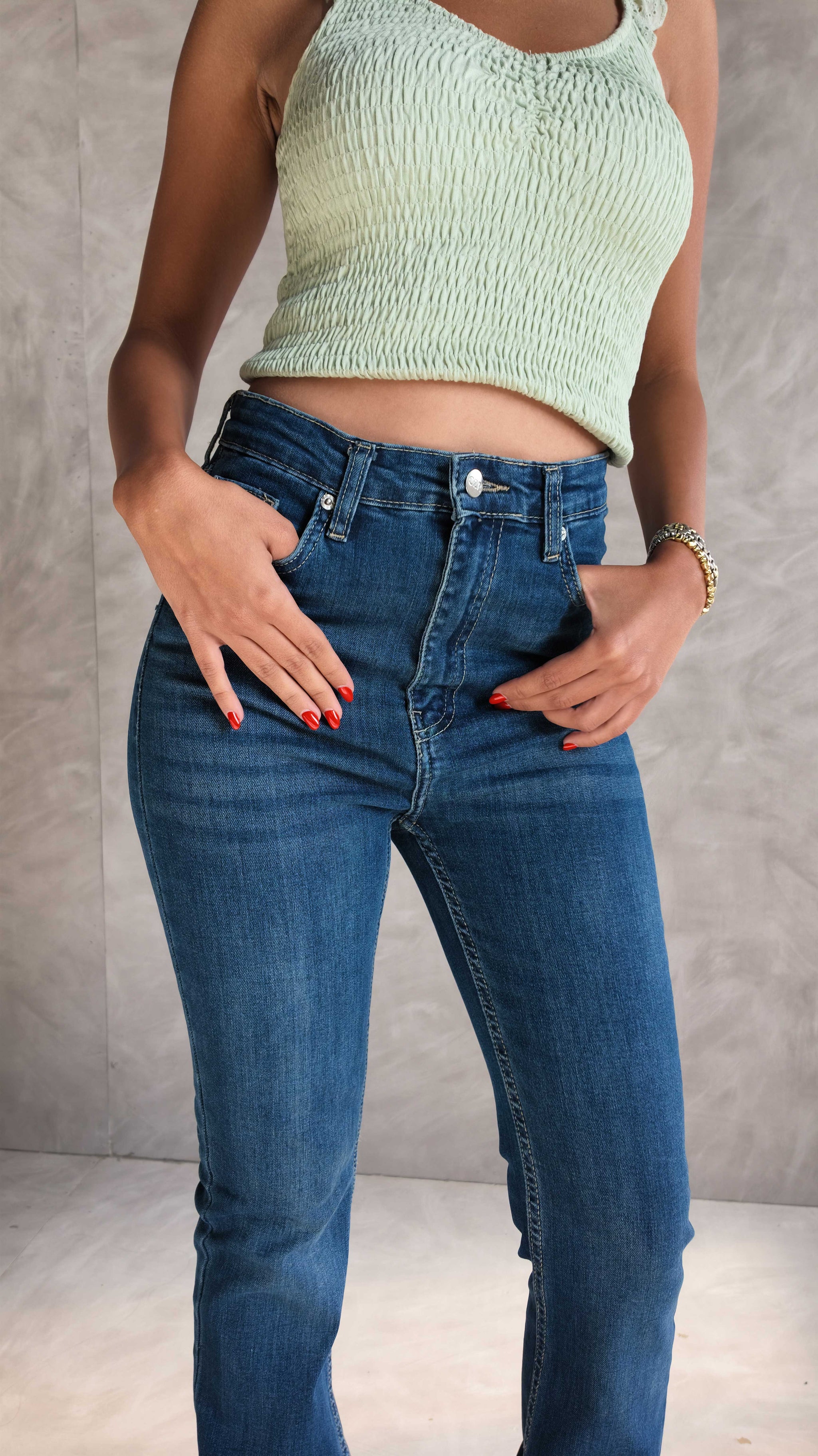 Flare High Waist – Mid Washed Blue Jeans Flare CIZARO - Cizaro Jeans