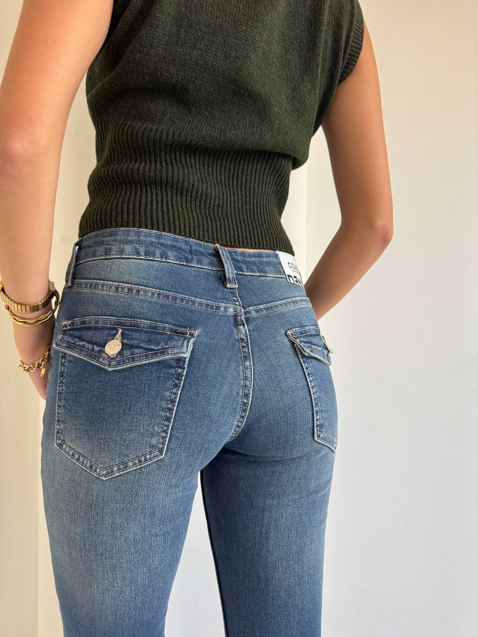 Ultra Elastic Flare – Low Waist Med Vintage Blue Jeans flare CIZARO - Cizaro Jeans