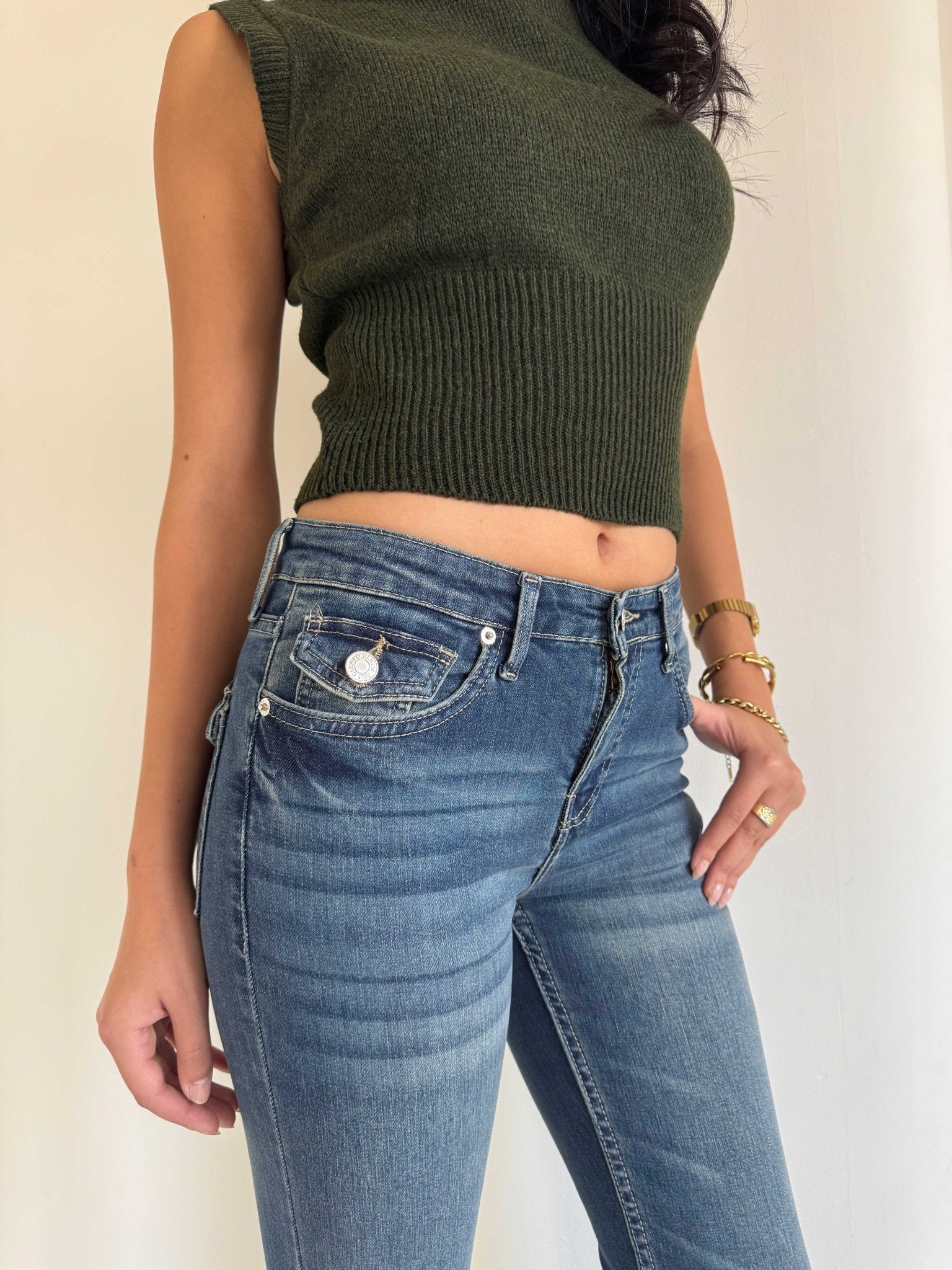 Ultra Elastic Flare – Low Waist Med Vintage Blue Jeans flare CIZARO - Cizaro Jeans