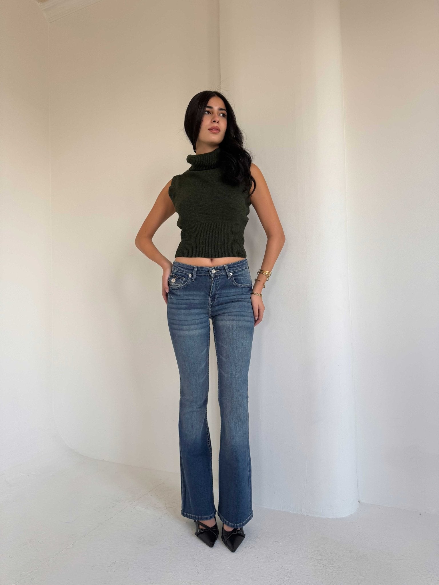 Ultra Elastic Flare – Low Waist Med Vintage Blue Jeans flare CIZARO - Cizaro Jeans