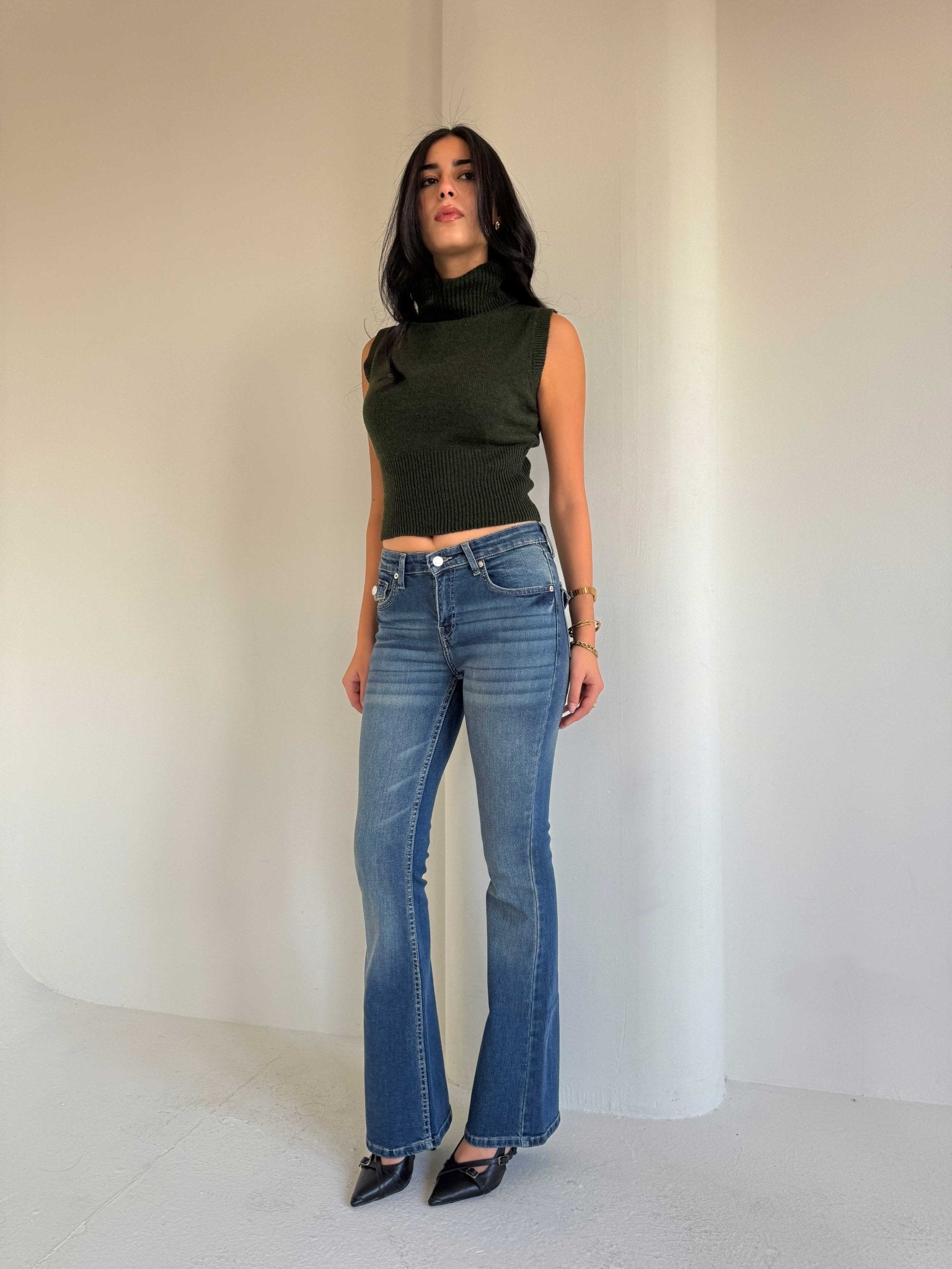 Ultra Elastic Flare – Low Waist Med Vintage Blue Jeans flare CIZARO - Cizaro Jeans