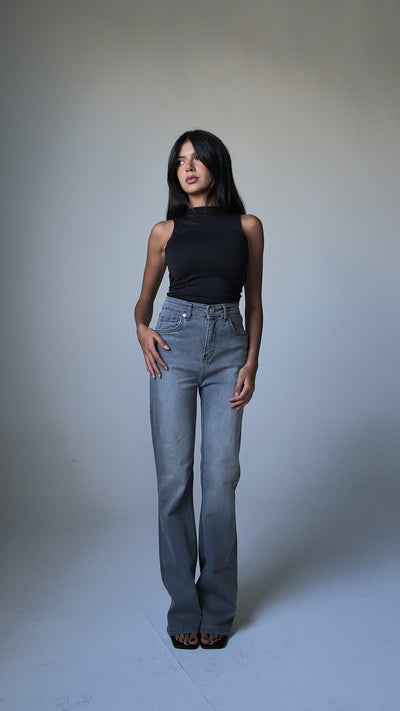 Flare High Waist – Silver  Grey Jeans