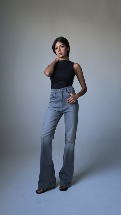 Flare High Waist – Silver Grey Jeans Flare CIZARO - Cizaro Jeans