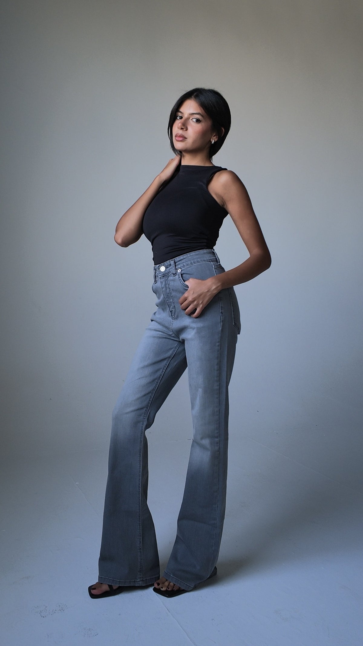 Flare High Waist – Silver Grey Jeans Flare CIZARO - Cizaro Jeans