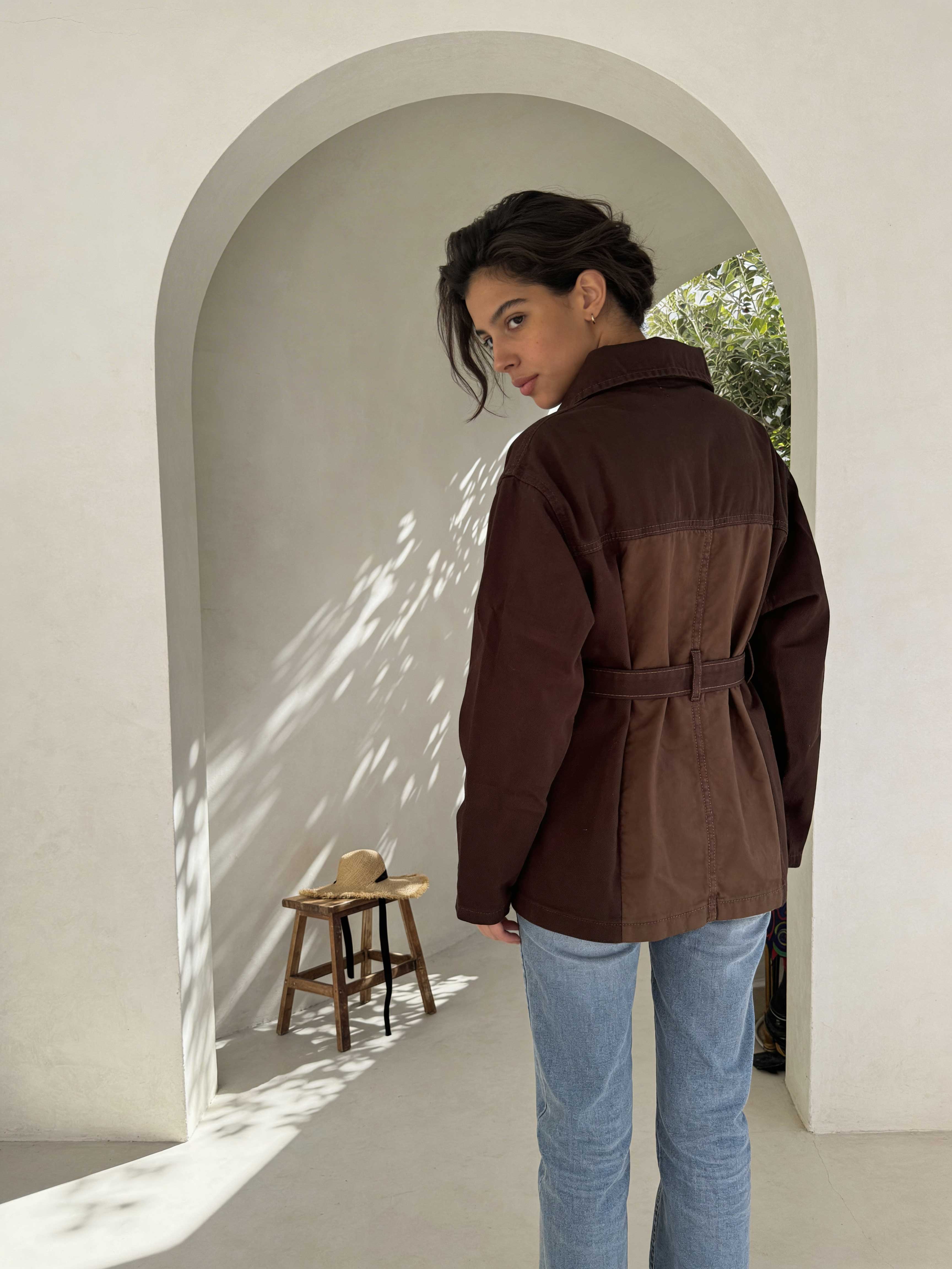 Jacket – Oversized Dark Chocolate Denim Jacket CIZARO - Cizaro Jeans