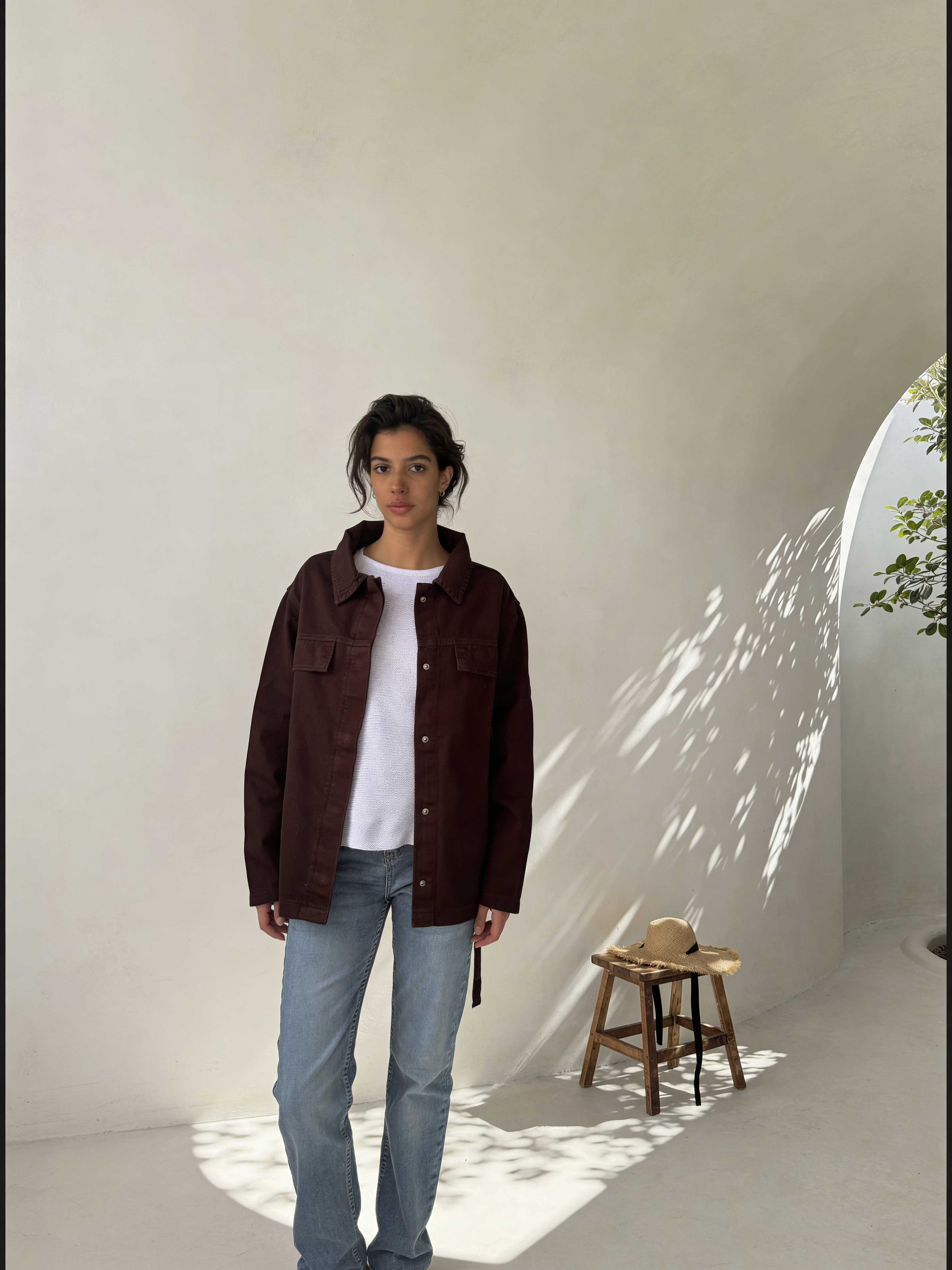 Jacket - Belted Button-Up Oversized Sage Green Denim jacket CIZARO - Cizaro Jeans