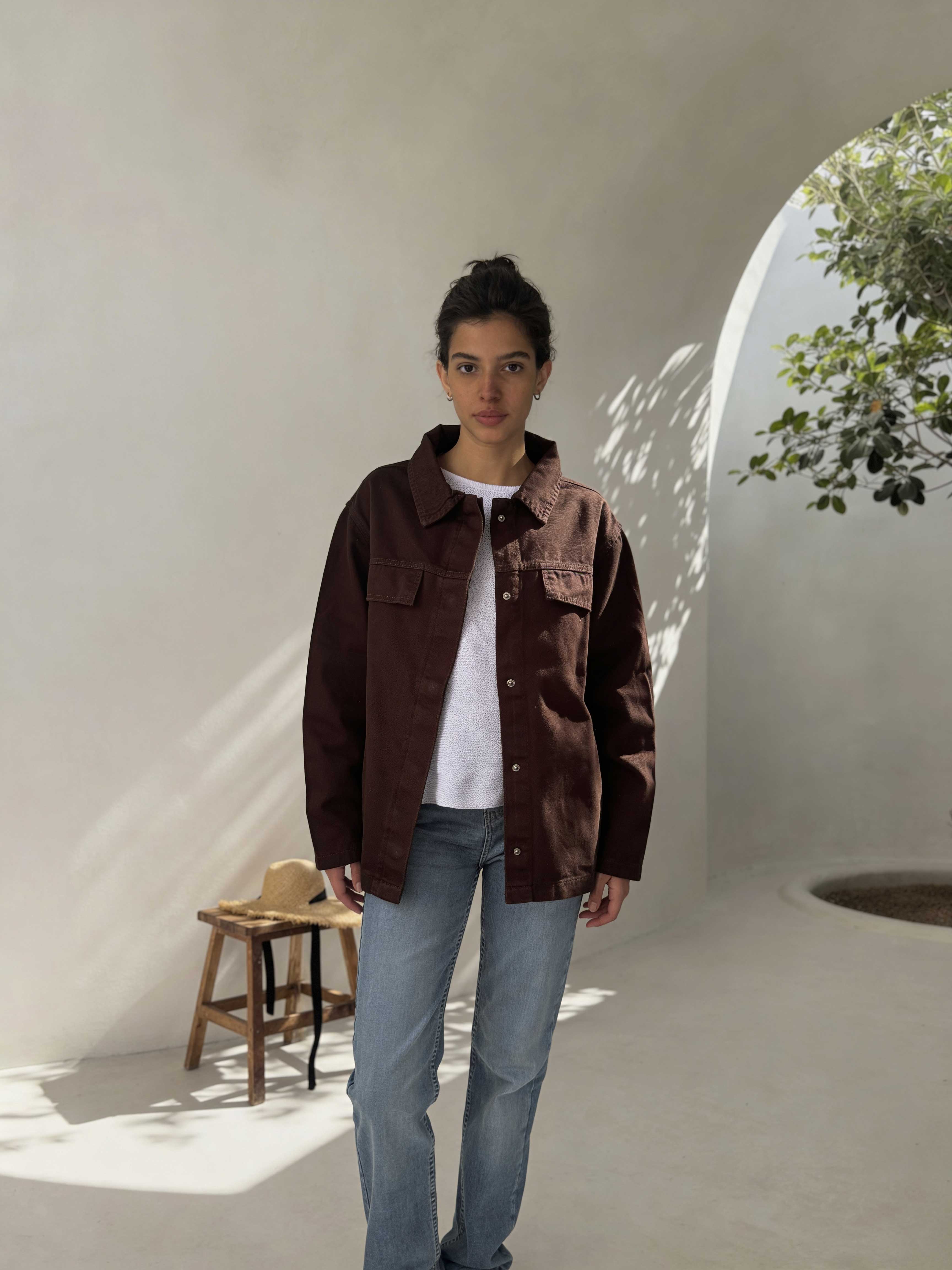 Jacket – Oversized Dark Chocolate Denim Jacket CIZARO - Cizaro Jeans