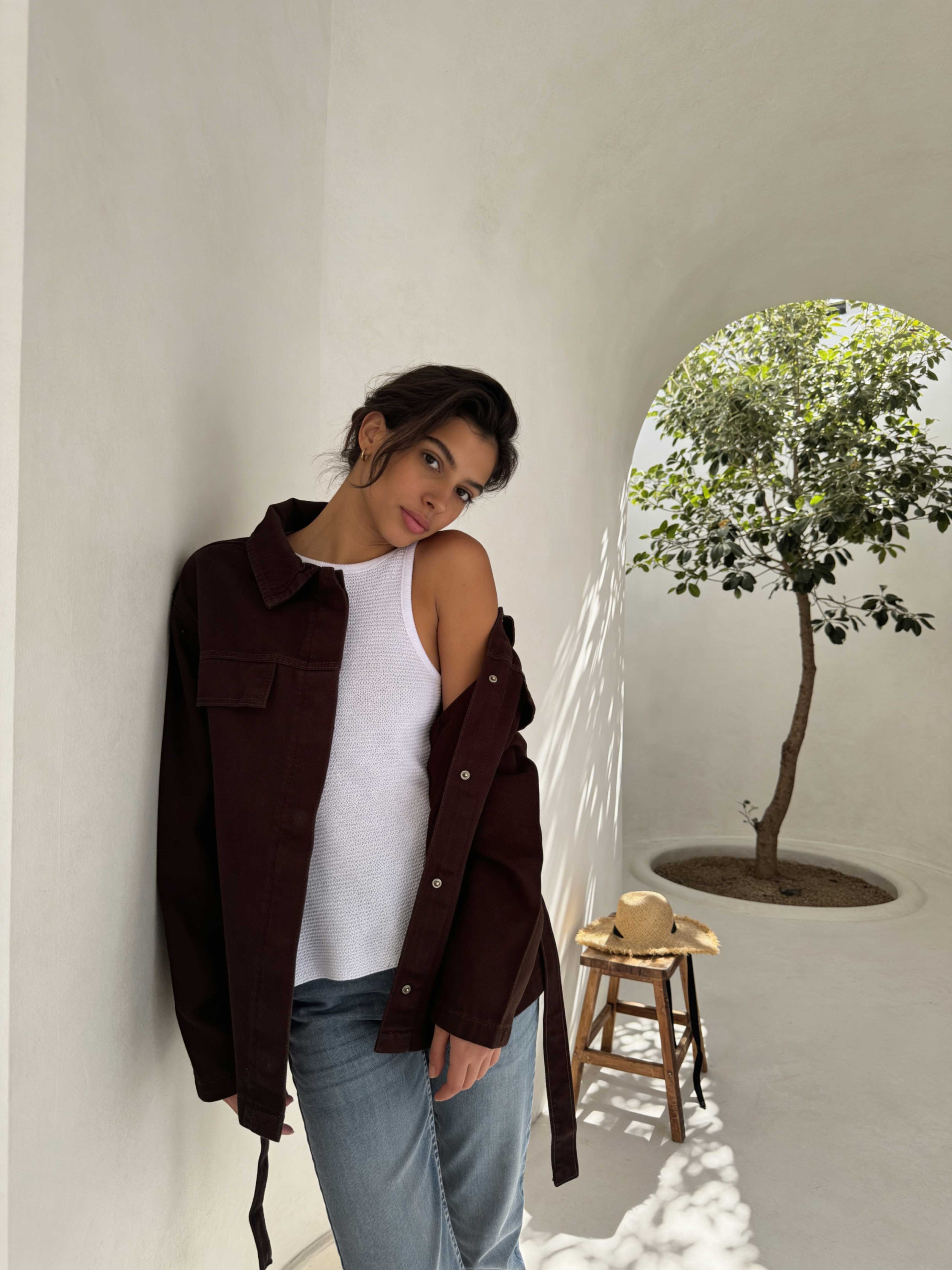 Jacket – Oversized Dark Chocolate Denim Jacket CIZARO - Cizaro Jeans