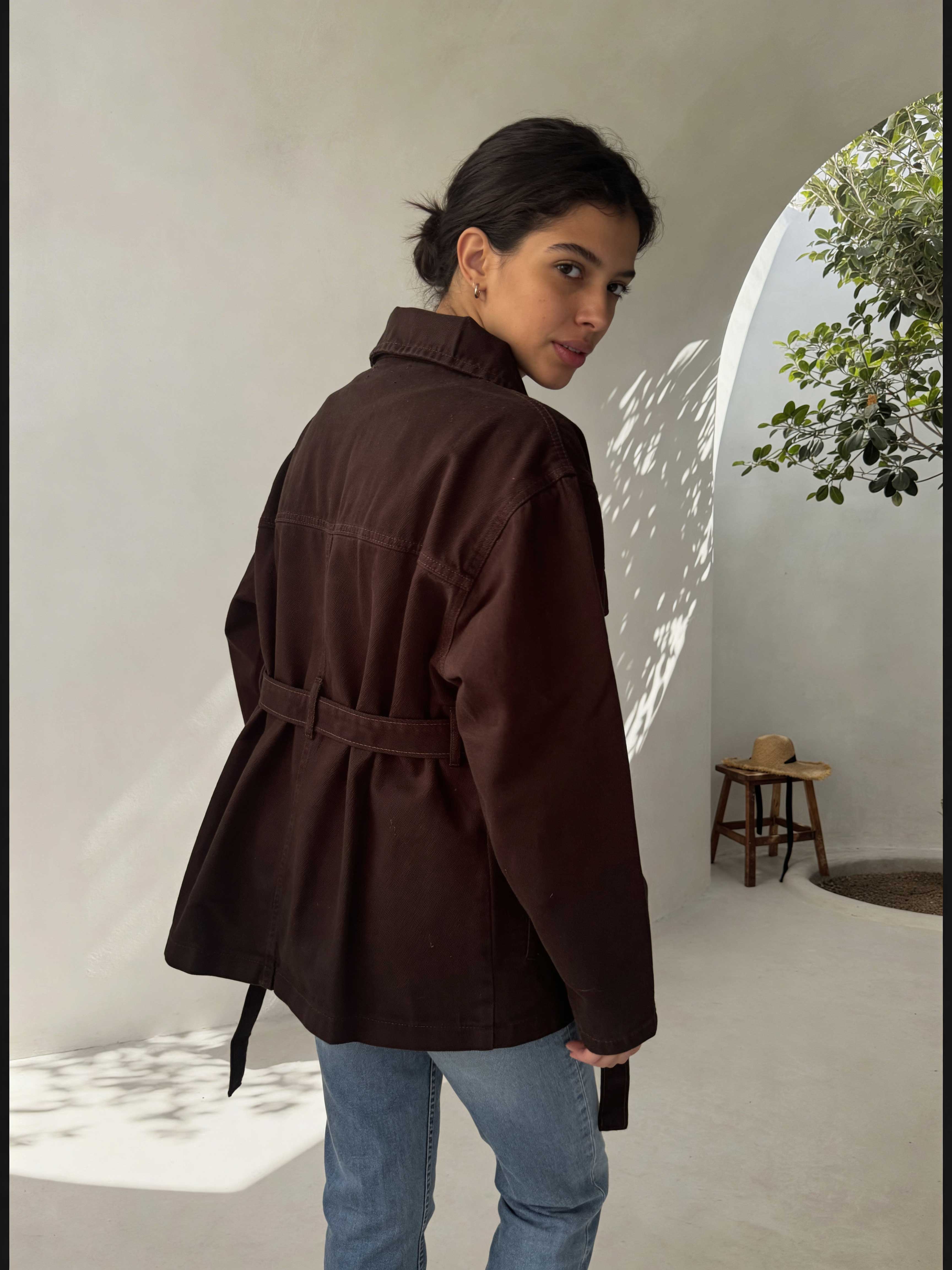 Jacket – Oversized Dark Chocolate Denim Jacket CIZARO - Cizaro Jeans