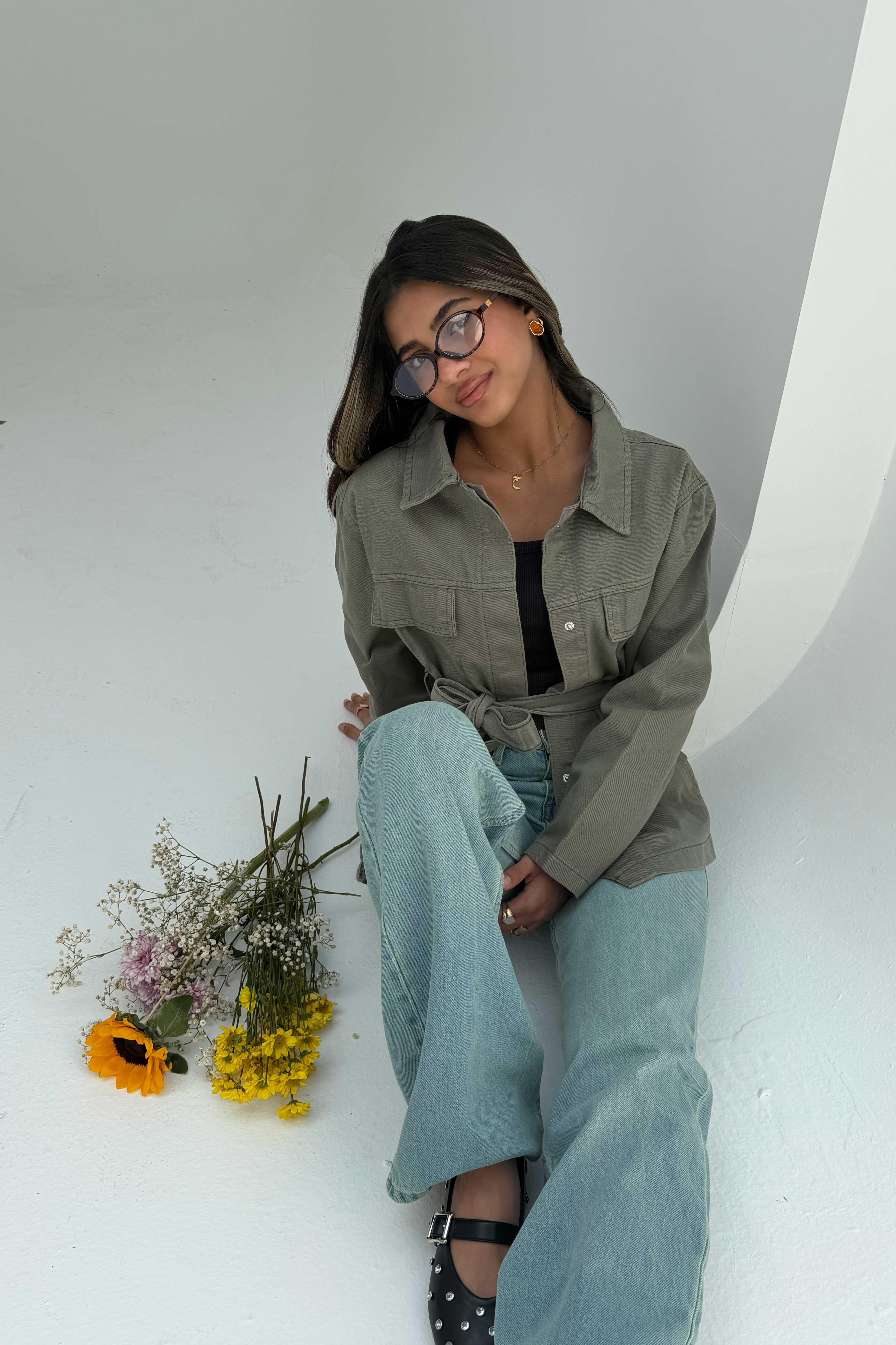 Jacket - Belted Button-Up Oversized Sage Green