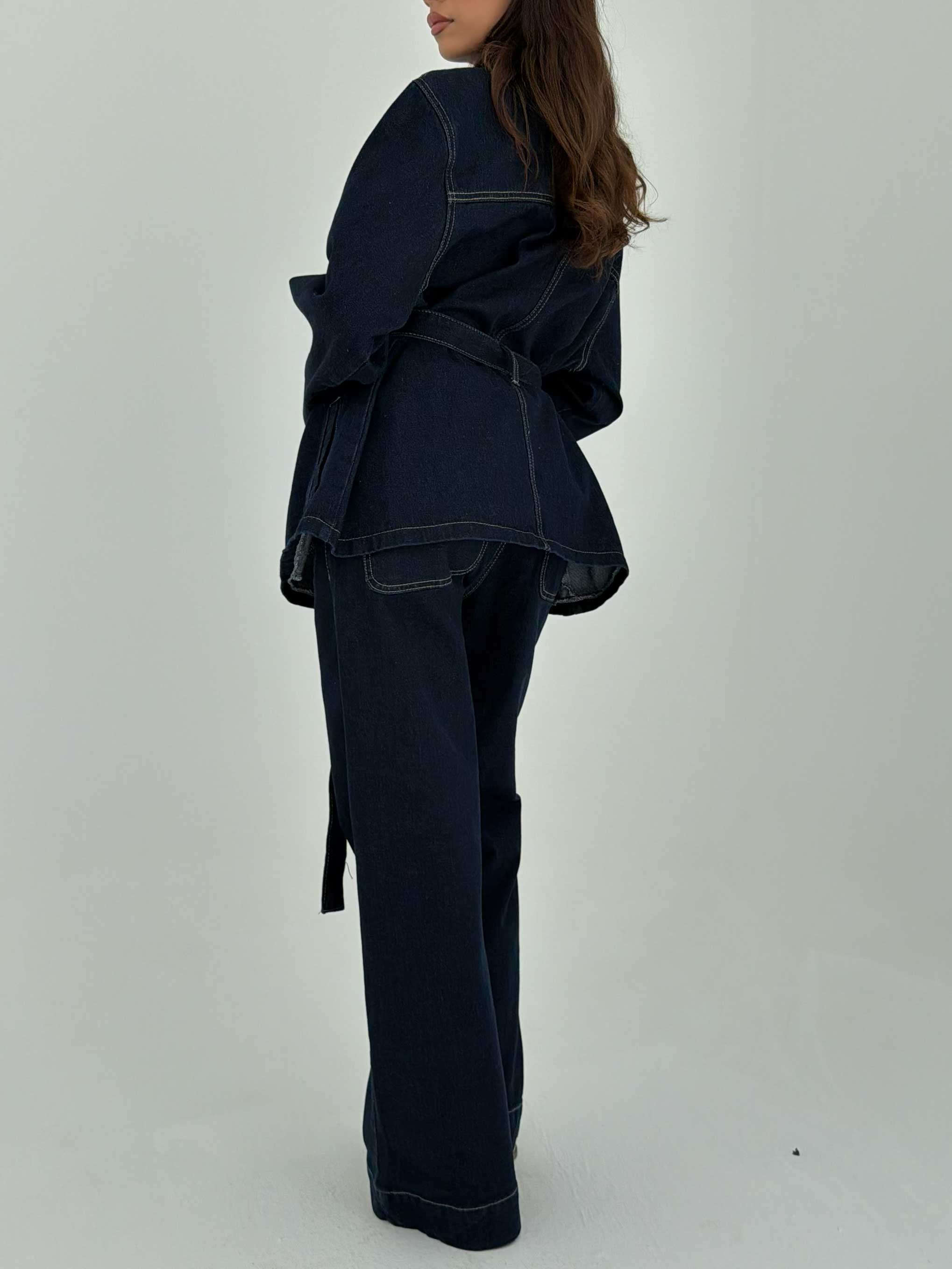 Jacket - Belted Button-Up Oversized Raw Denim Jacket CIZARO - Cizaro Jeans