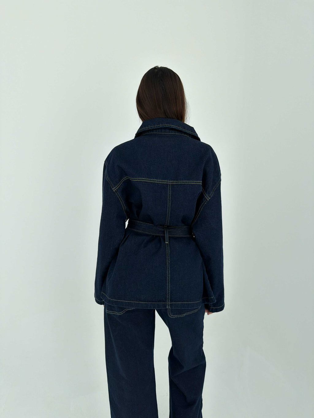 Jacket - Belted Button-Up Oversized Raw Denim Jacket CIZARO - Cizaro Jeans