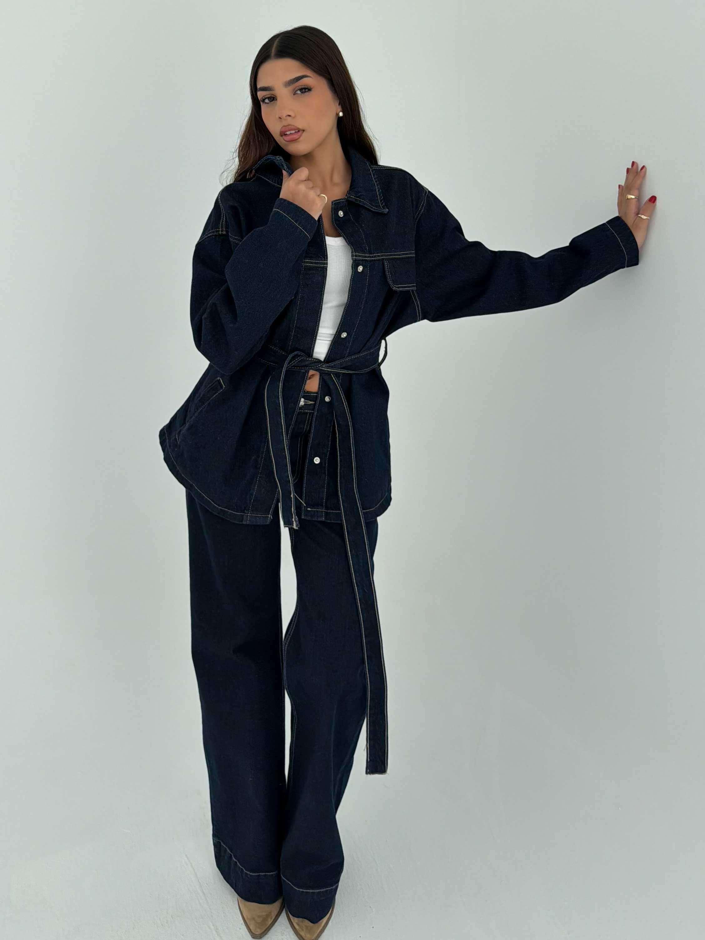 Jacket - Belted Button-Up Oversized Raw Denim