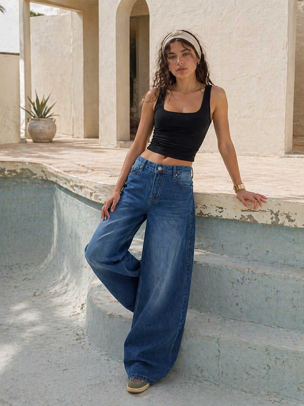 Loose Baggy – Mid-Waist Mid Wash Blue Jeans Baggy CIZARO - Cizaro Jeans