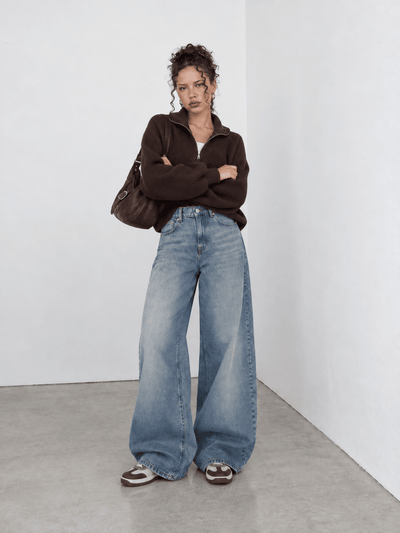 Loose Baggy High-Waist Faded Blue Jeans Loose Baggy CIZARO - Cizaro Jeans