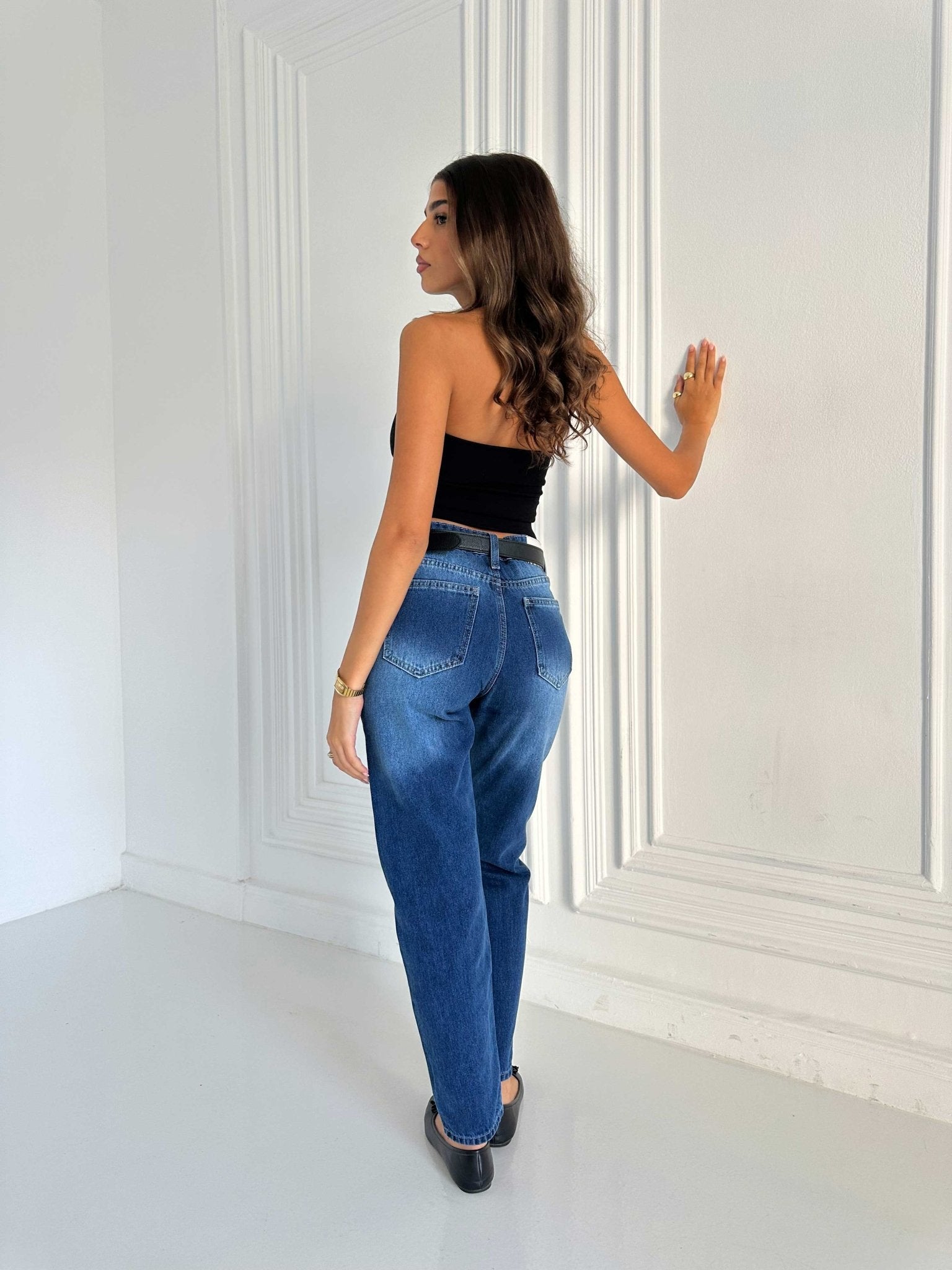 Mom Fit – Mid Rise Deep Vintage Blue Jeans Mom Fit CIZARO - Cizaro Jeans