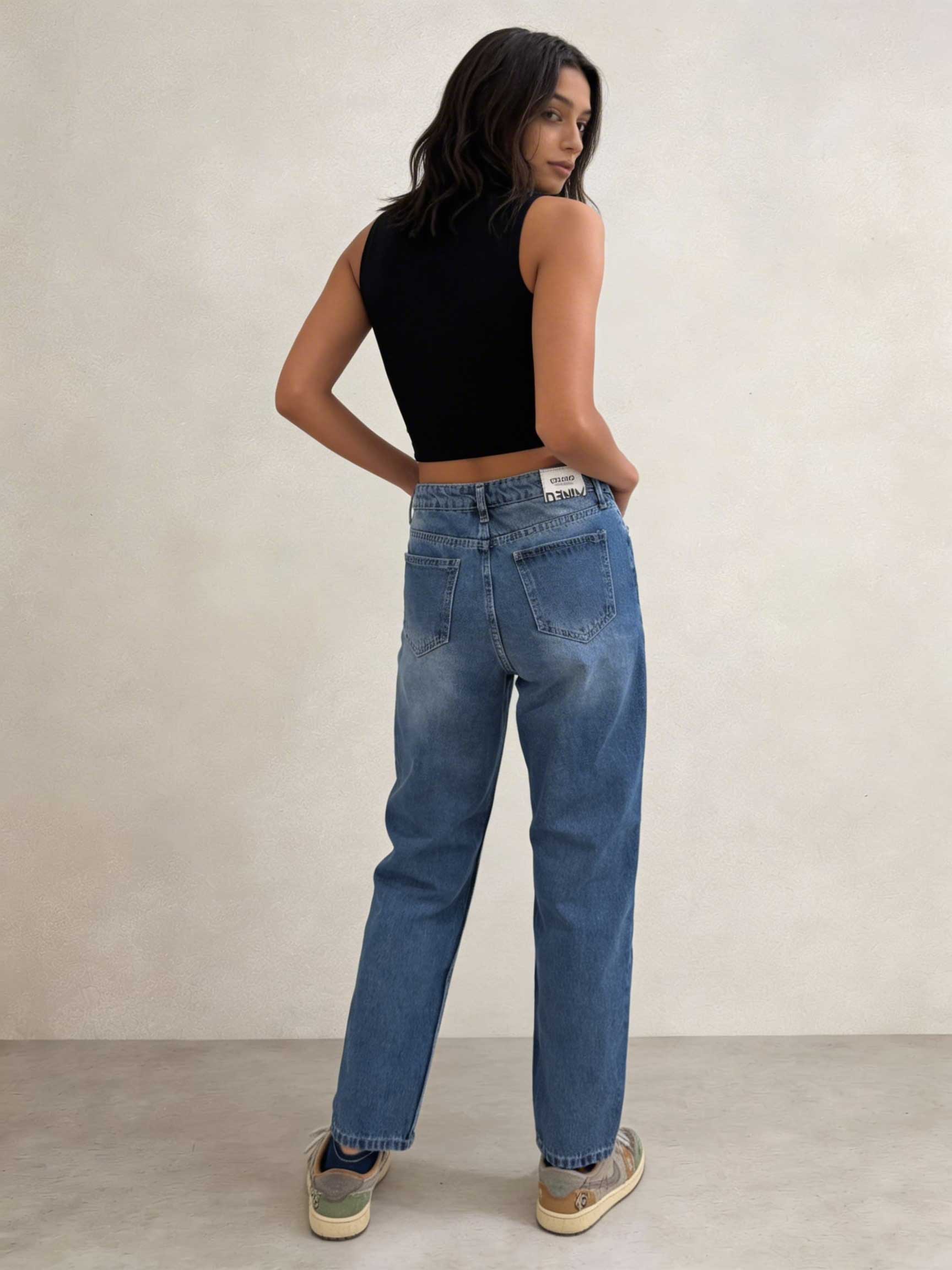 Mom Fit – High-Waist Mid Blue Washed Jeans Mom jeans CIZARO - Cizaro Jeans