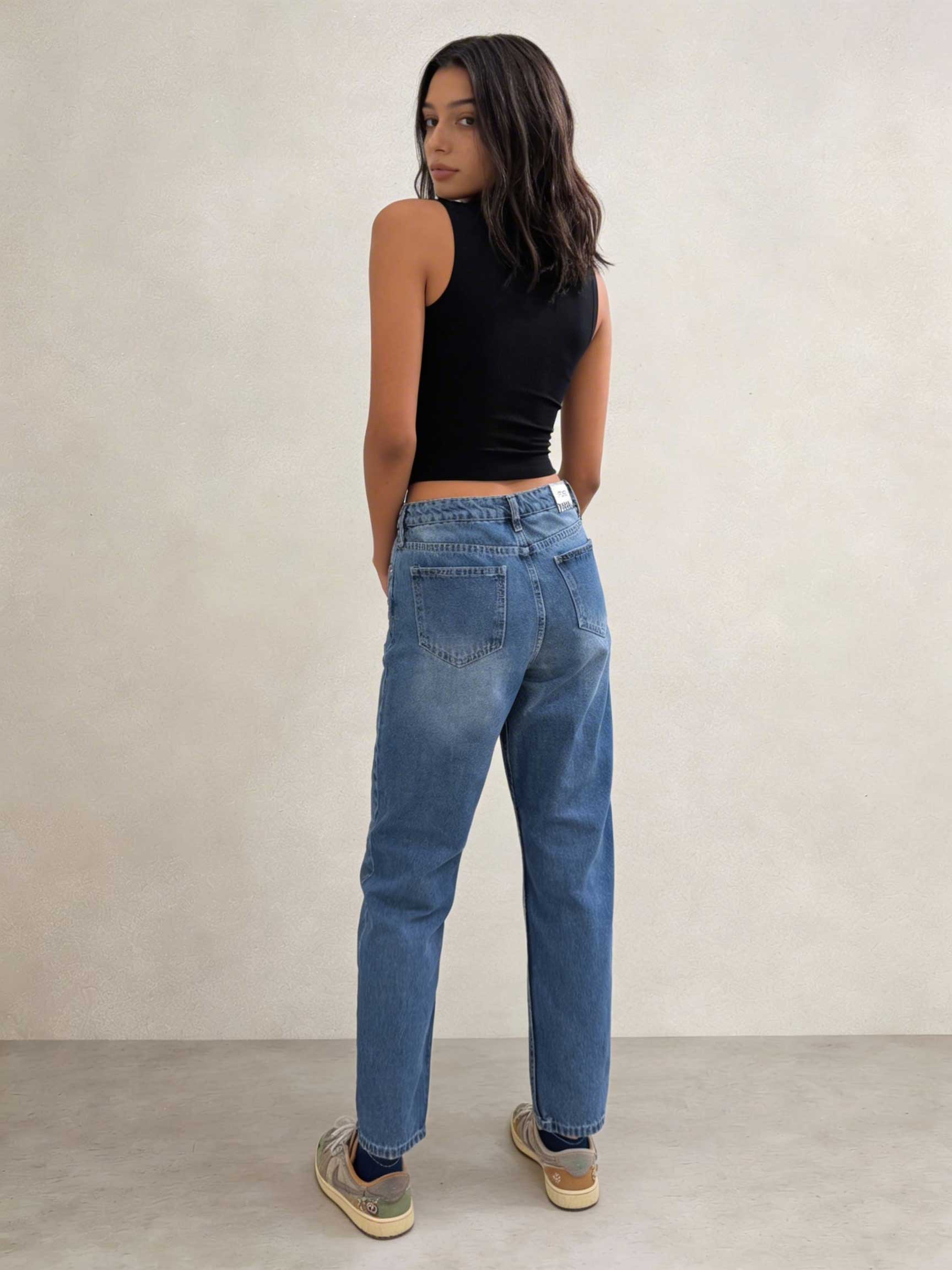 Mom Fit – High-Waist Mid Blue Washed Jeans Mom jeans CIZARO - Cizaro Jeans