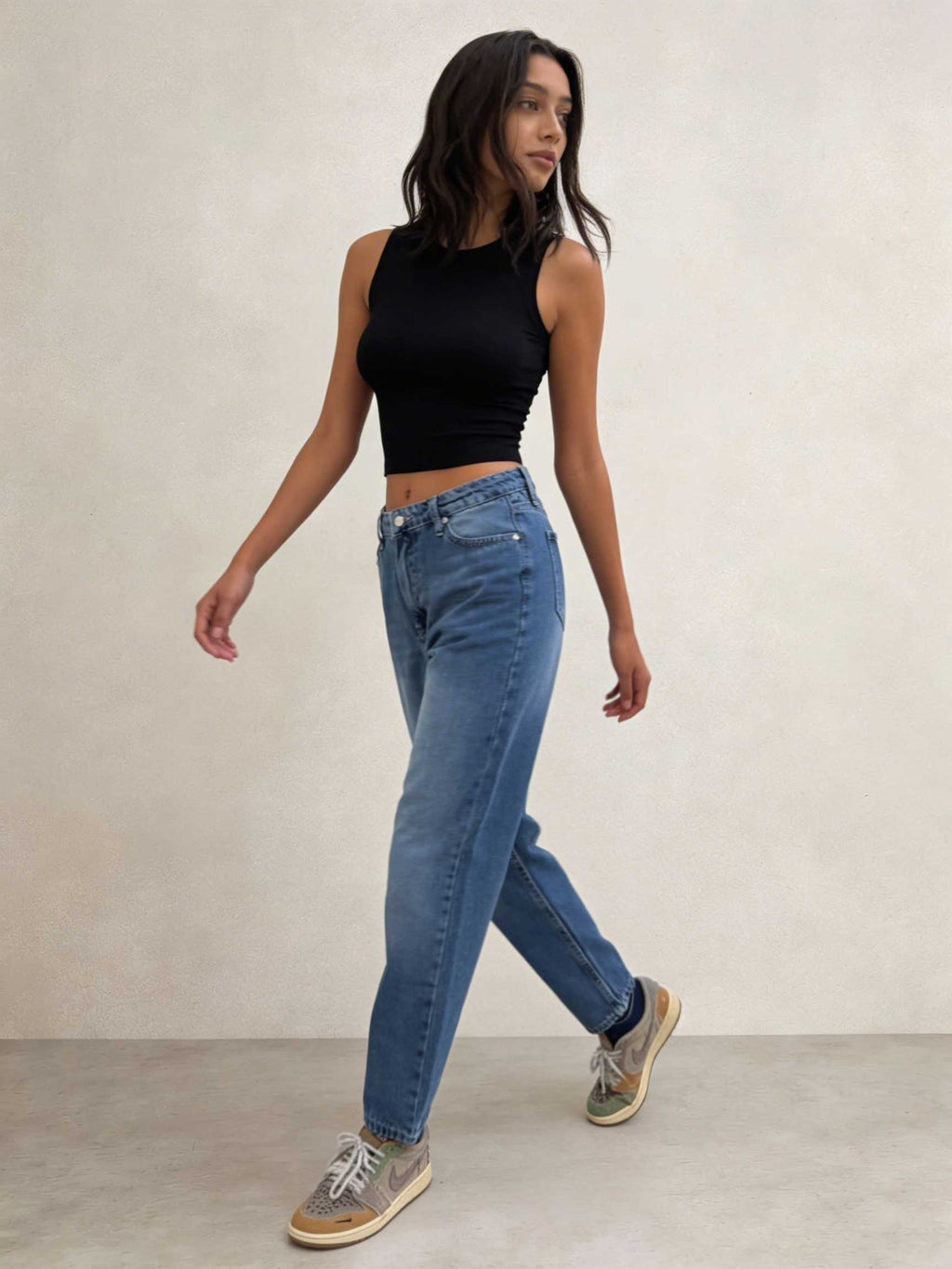 Mom Fit – High-Waist Mid Blue Washed Jeans Mom jeans CIZARO - Cizaro Jeans