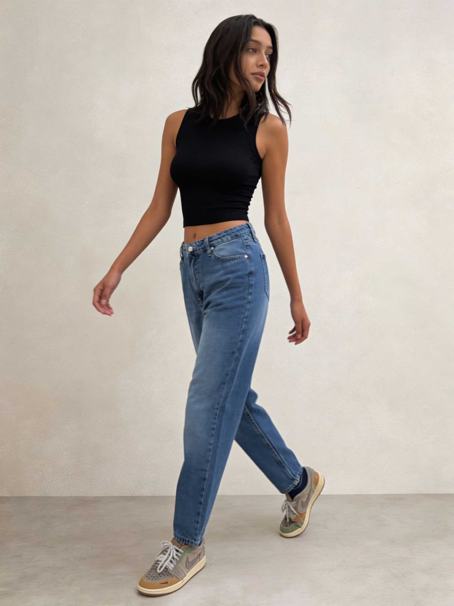 Mom Fit – High-Waist Mid Blue Washed Jeans Mom jeans CIZARO - Cizaro Jeans