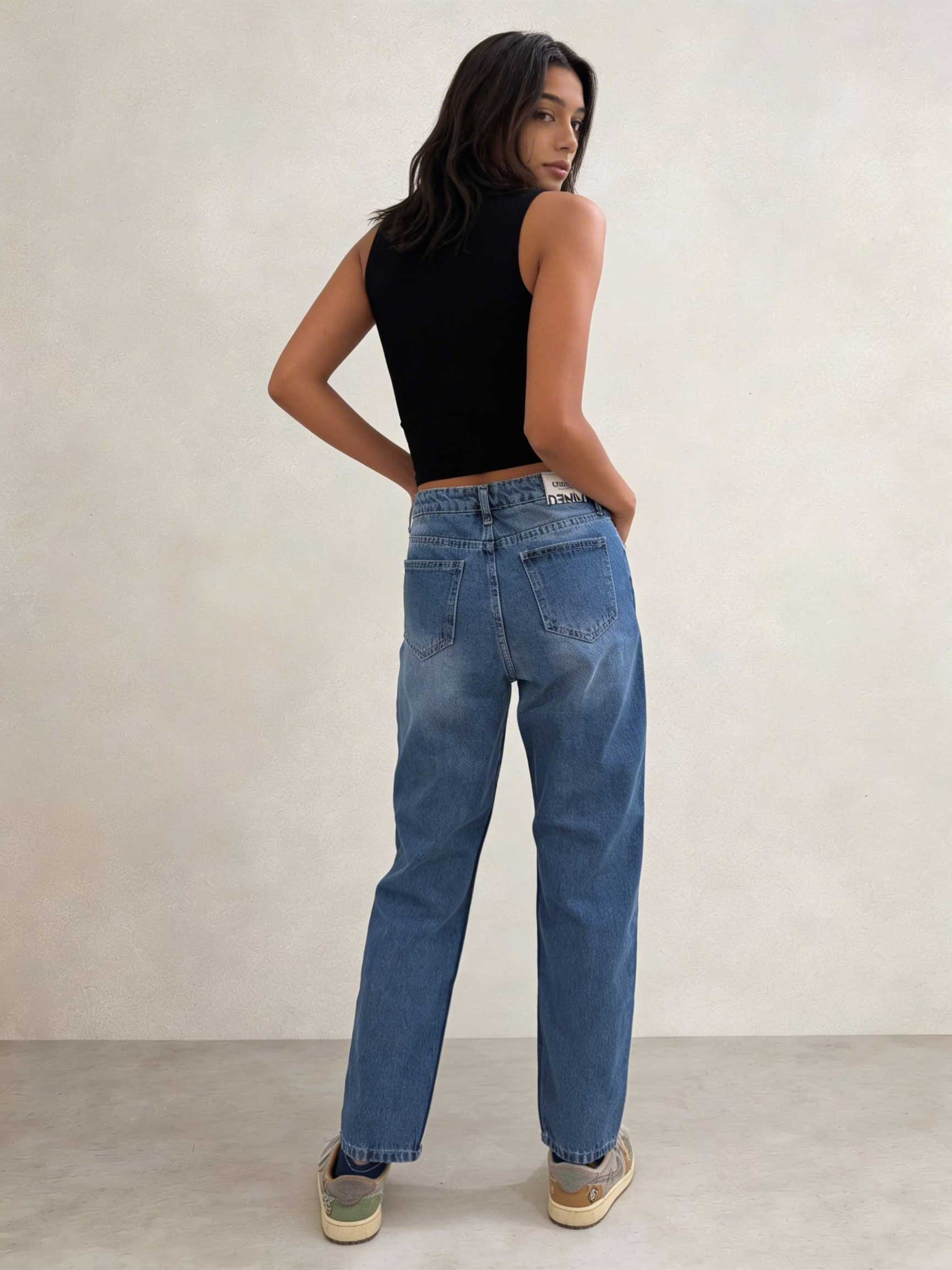Mom Fit – High-Waist Mid Blue Washed Jeans Mom jeans CIZARO - Cizaro Jeans