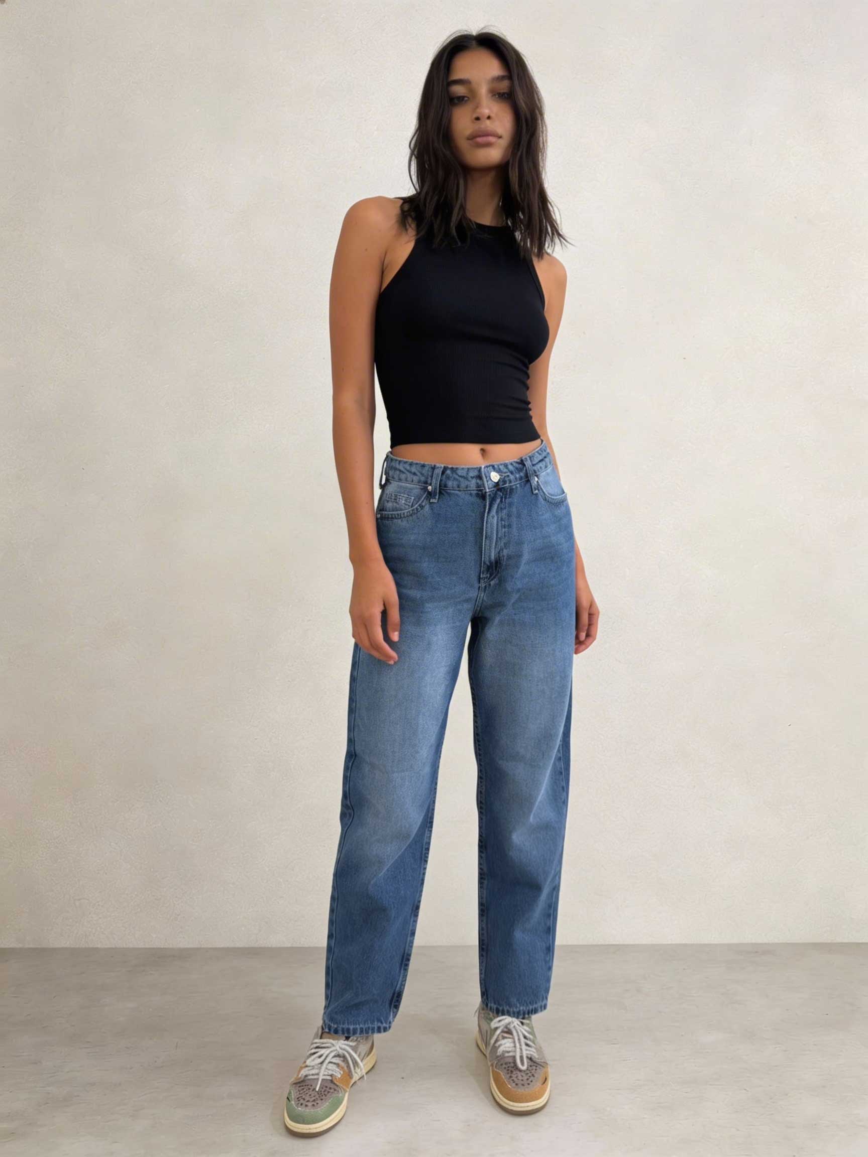 Mom Fit – High-Waist Mid Blue Washed Jeans Mom jeans CIZARO - Cizaro Jeans