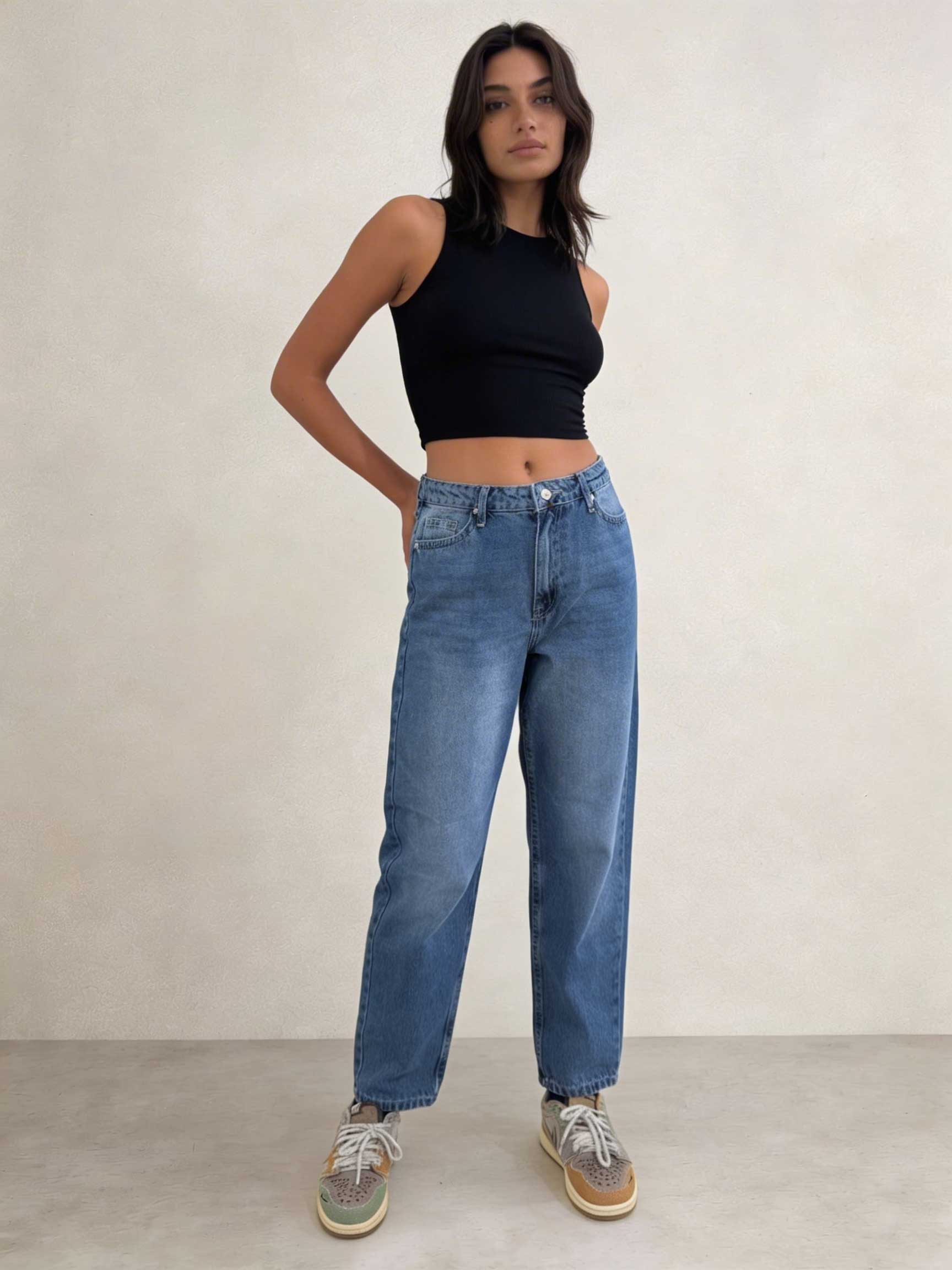 Mom Fit – High-Waist Mid Blue Washed Jeans Mom jeans CIZARO - Cizaro Jeans