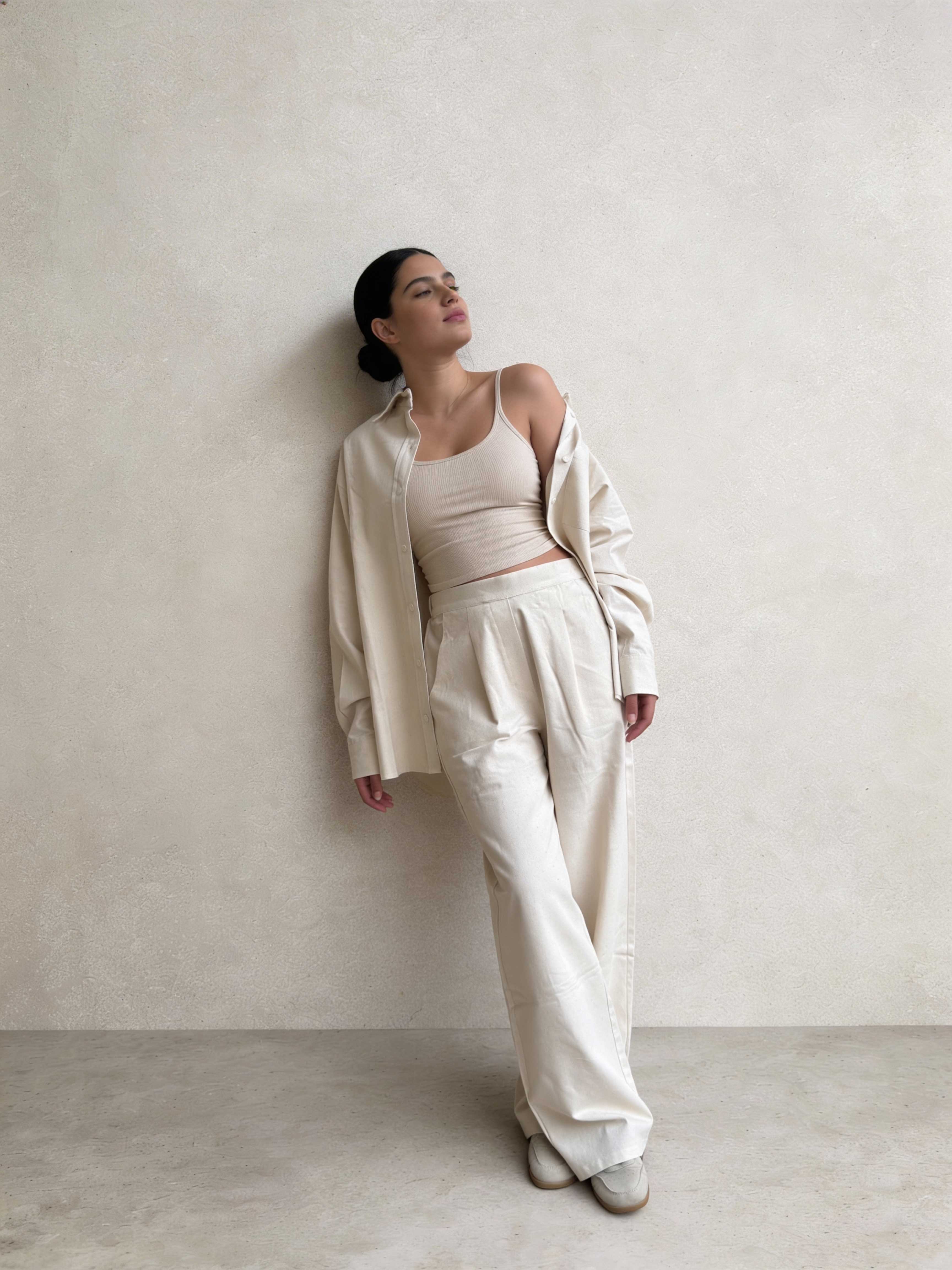 Trousers – Ecru Wide-Leg Linen Effect Trousers