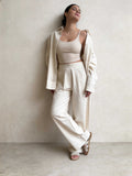 Trousers – Ecru Wide-Leg Linen Effect Trousers Wide Leg , non denim , trousers CIZARO - Cizaro Jeans