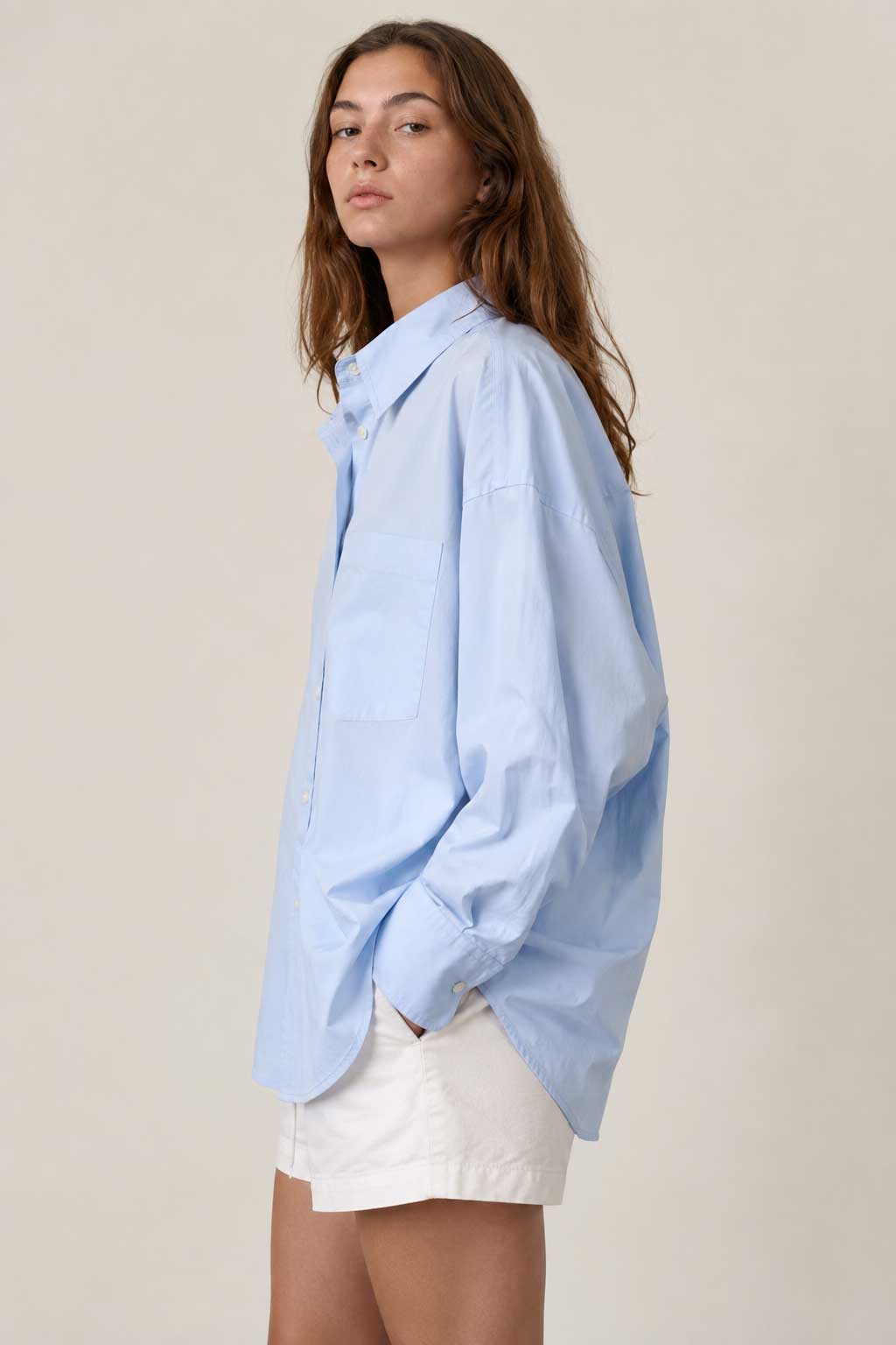 Oversized Poplin Shirt – Pastel Blue