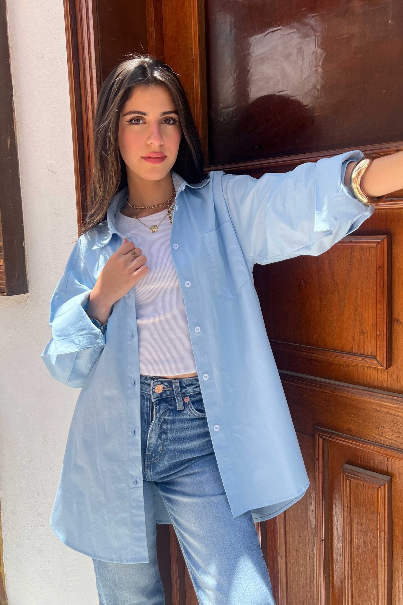 Shirt | Oversized Button-Down Shirt – Sky Blue shirt CIZARO - Cizaro Jeans