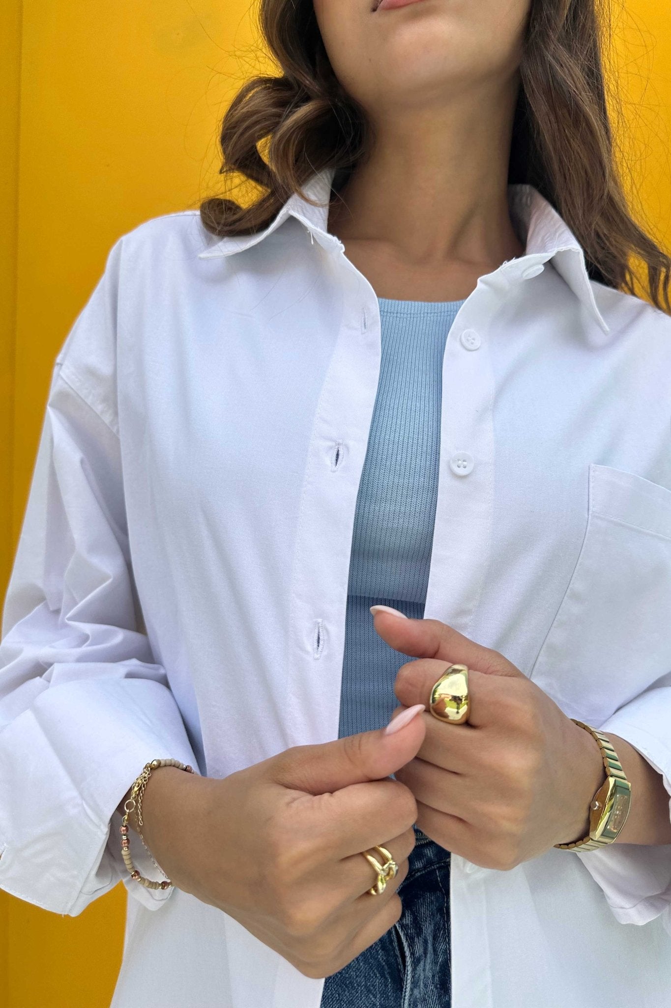 Shirt | Oversized Button-Down Shirt – Crisp White shirt CIZARO - Cizaro Jeans