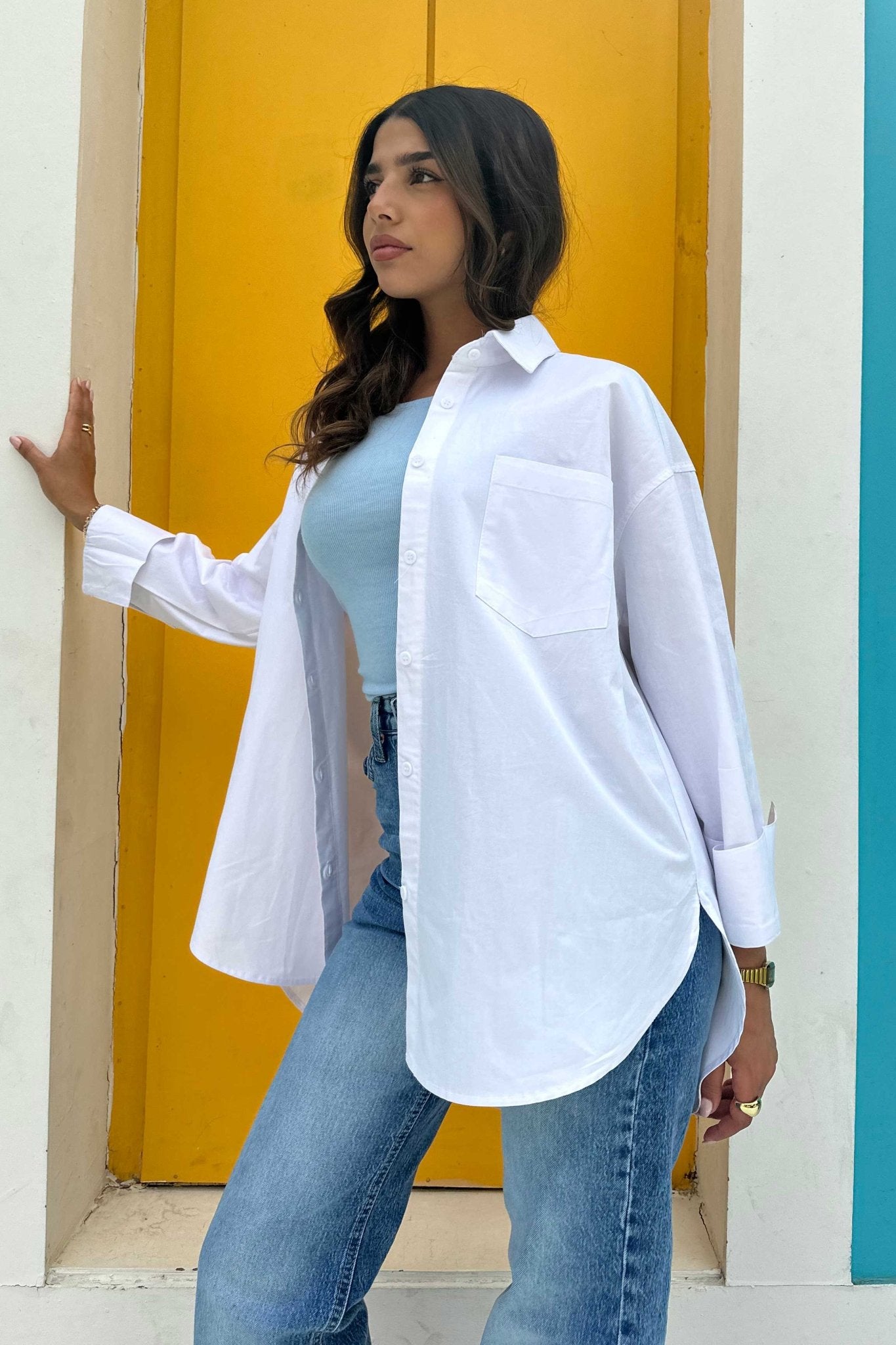 Shirt | Oversized Button-Down Shirt – Crisp White shirt CIZARO - Cizaro Jeans