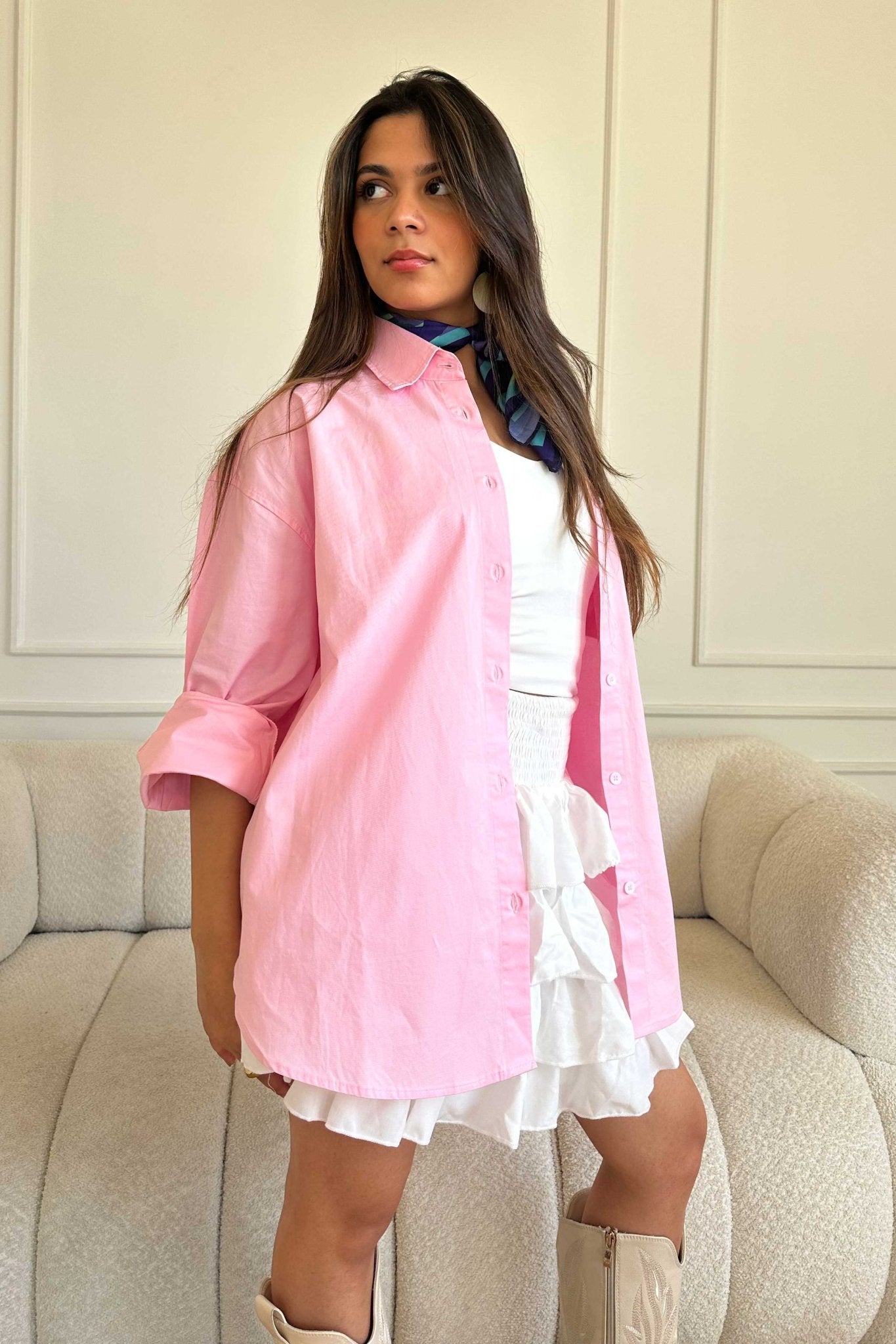 Shirt | Oversized Button-Down Shirt – Soft Pink shirt CIZARO - Cizaro Jeans