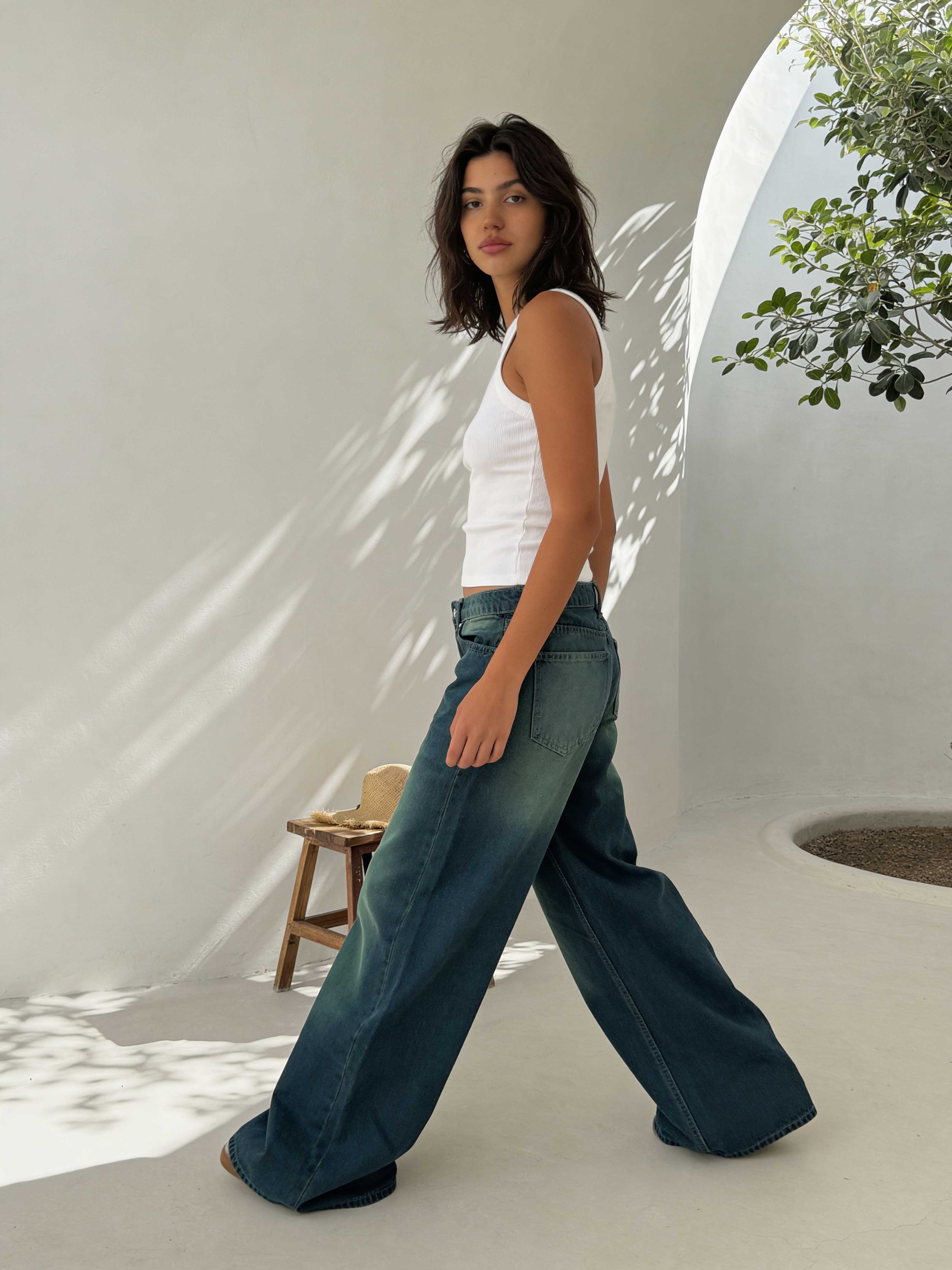 Super Baggy – Mid-Rise Vintage Blue Green Jeans Super Baggy CIZARO - Cizaro Jeans