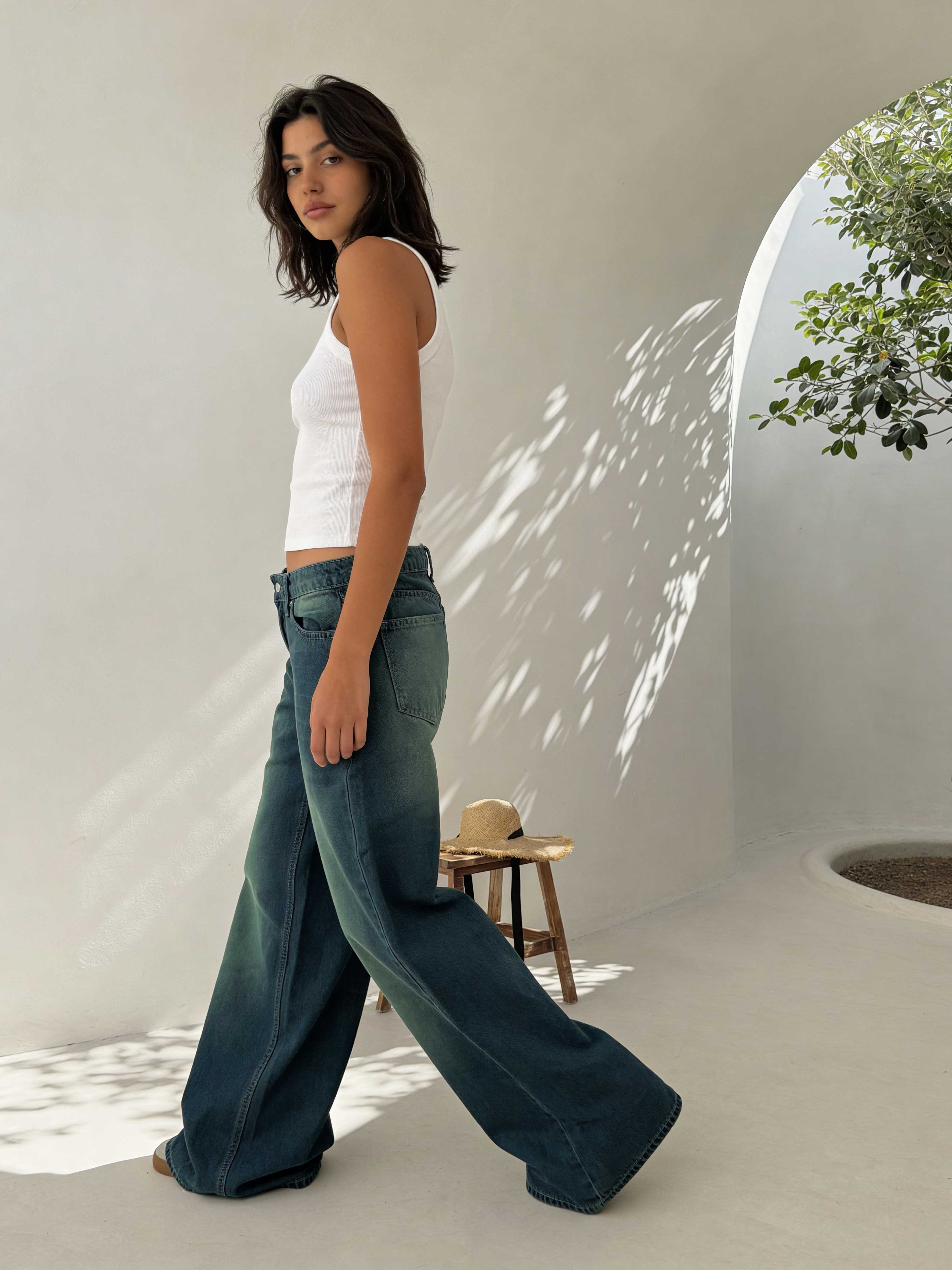 Super Baggy – Mid-Rise Vintage Blue Green Jeans Super Baggy CIZARO - Cizaro Jeans