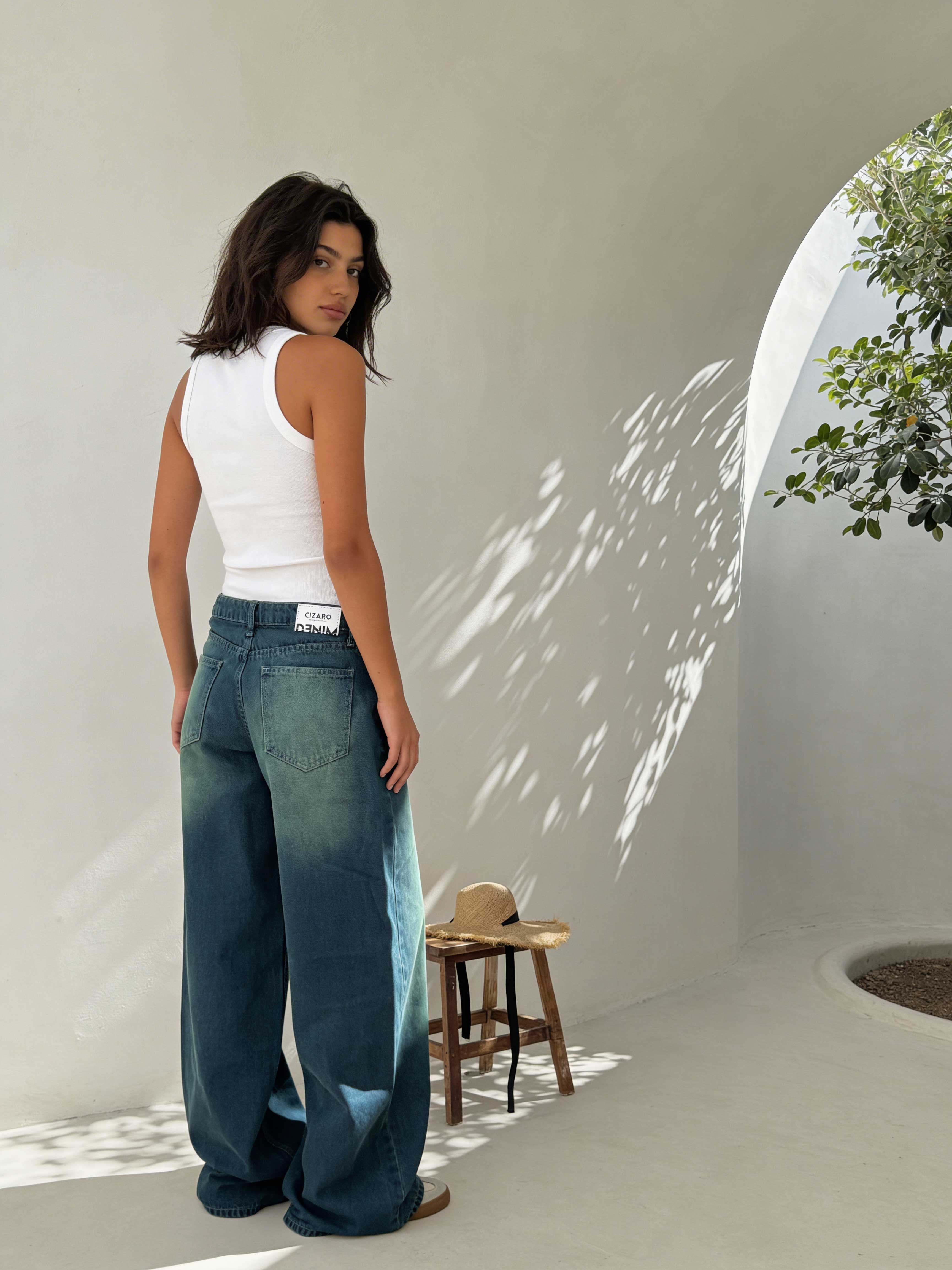 Super Baggy – Mid-Rise Vintage Blue Green Jeans Super Baggy CIZARO - Cizaro Jeans