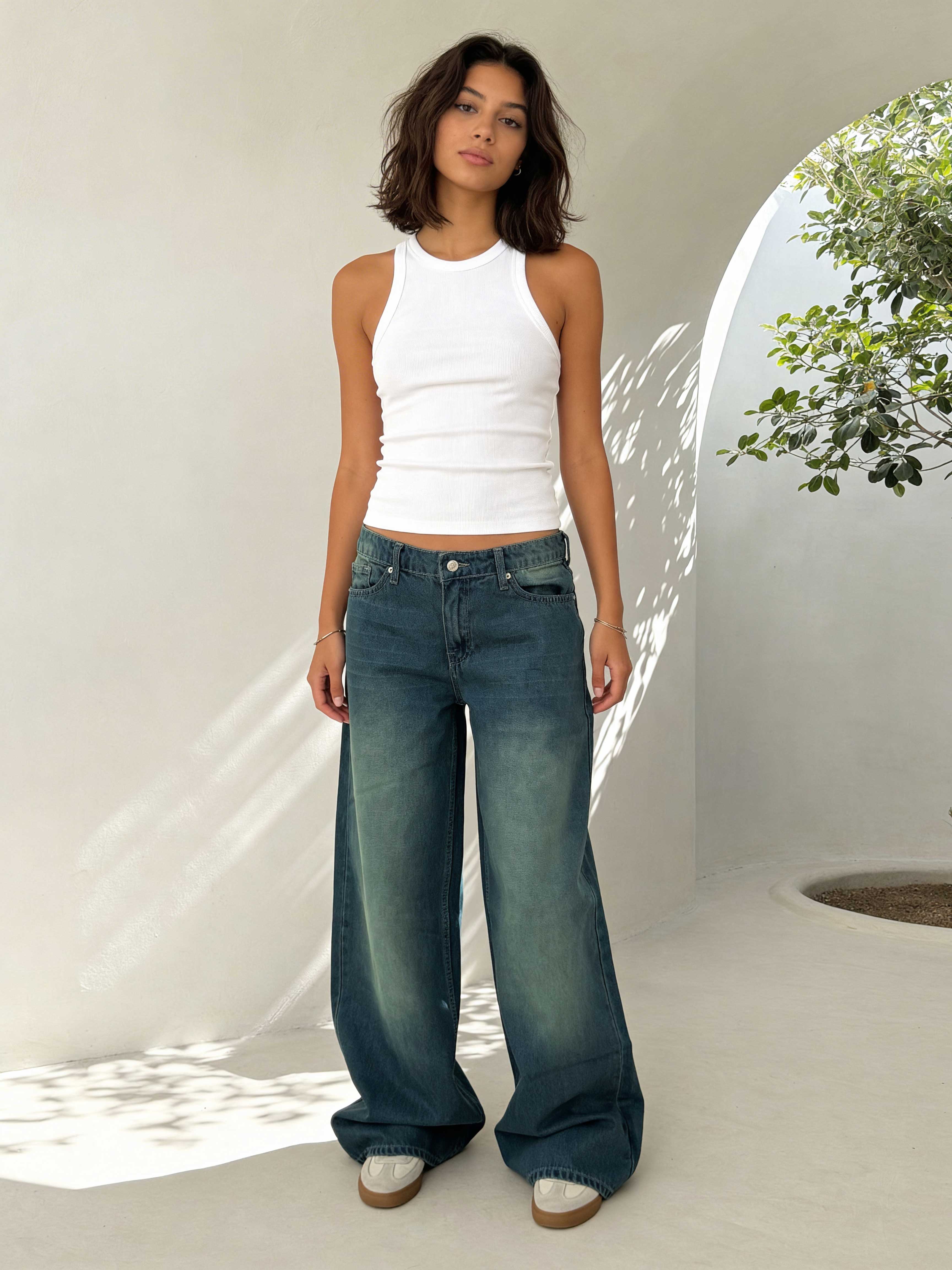 Super Baggy – Mid-Rise Vintage Blue Green Jeans Super Baggy CIZARO - Cizaro Jeans