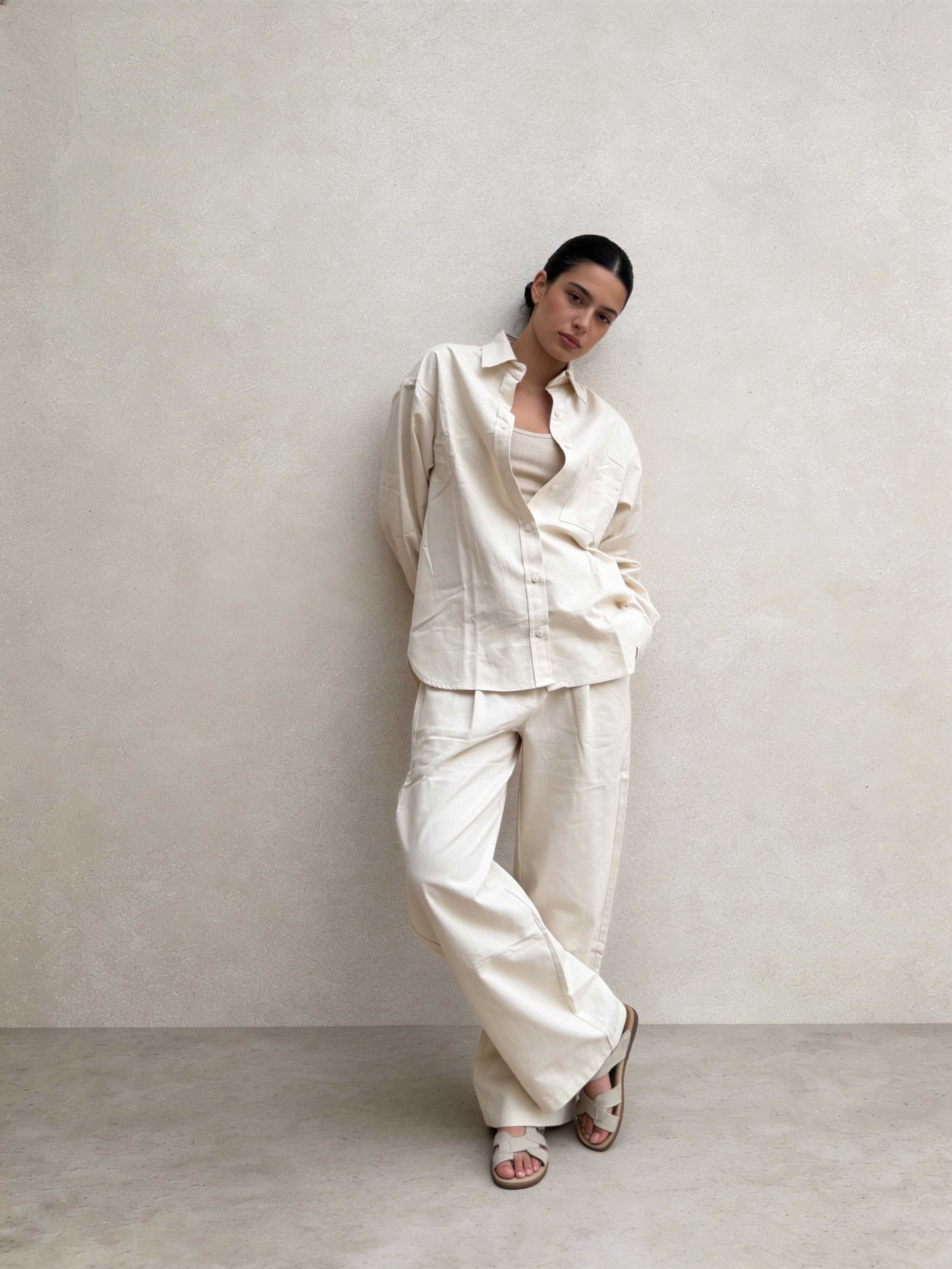 Shirt – Ecru Oversized Linen Effect Shirt