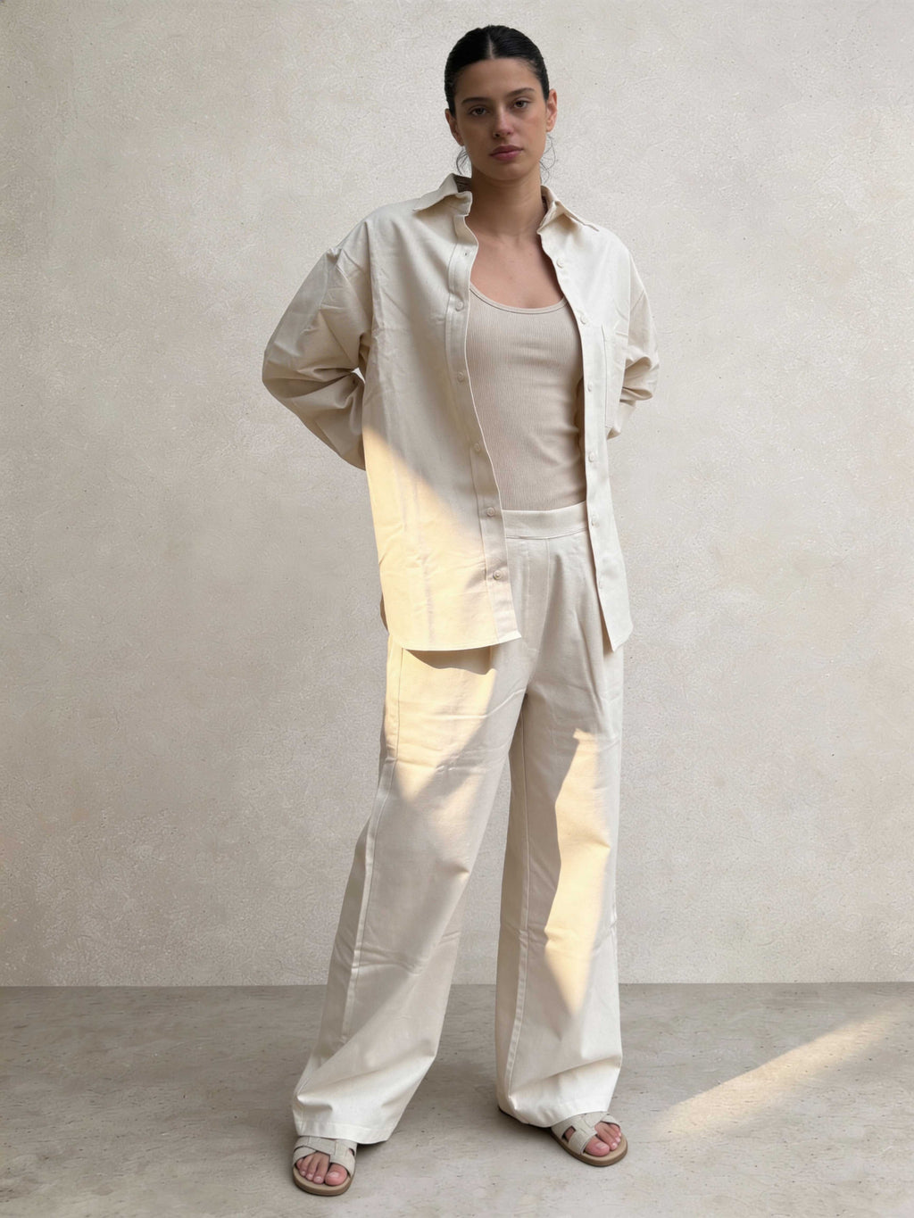 Shirt – Ecru Oversized Linen Effect Shirt Shirts - Tops CIZARO - Cizaro Jeans