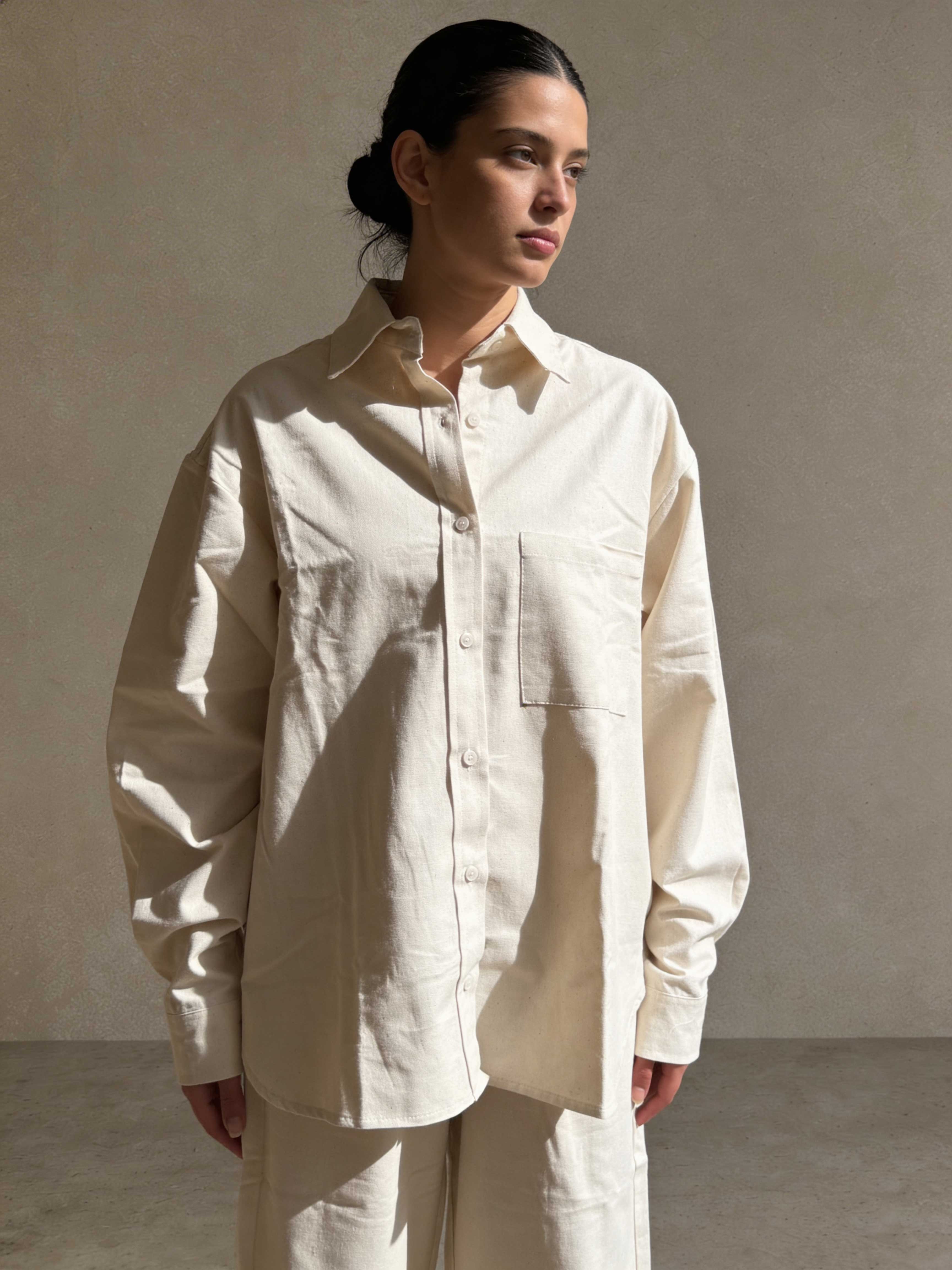 Shirt – Ecru Oversized Linen Effect Shirt