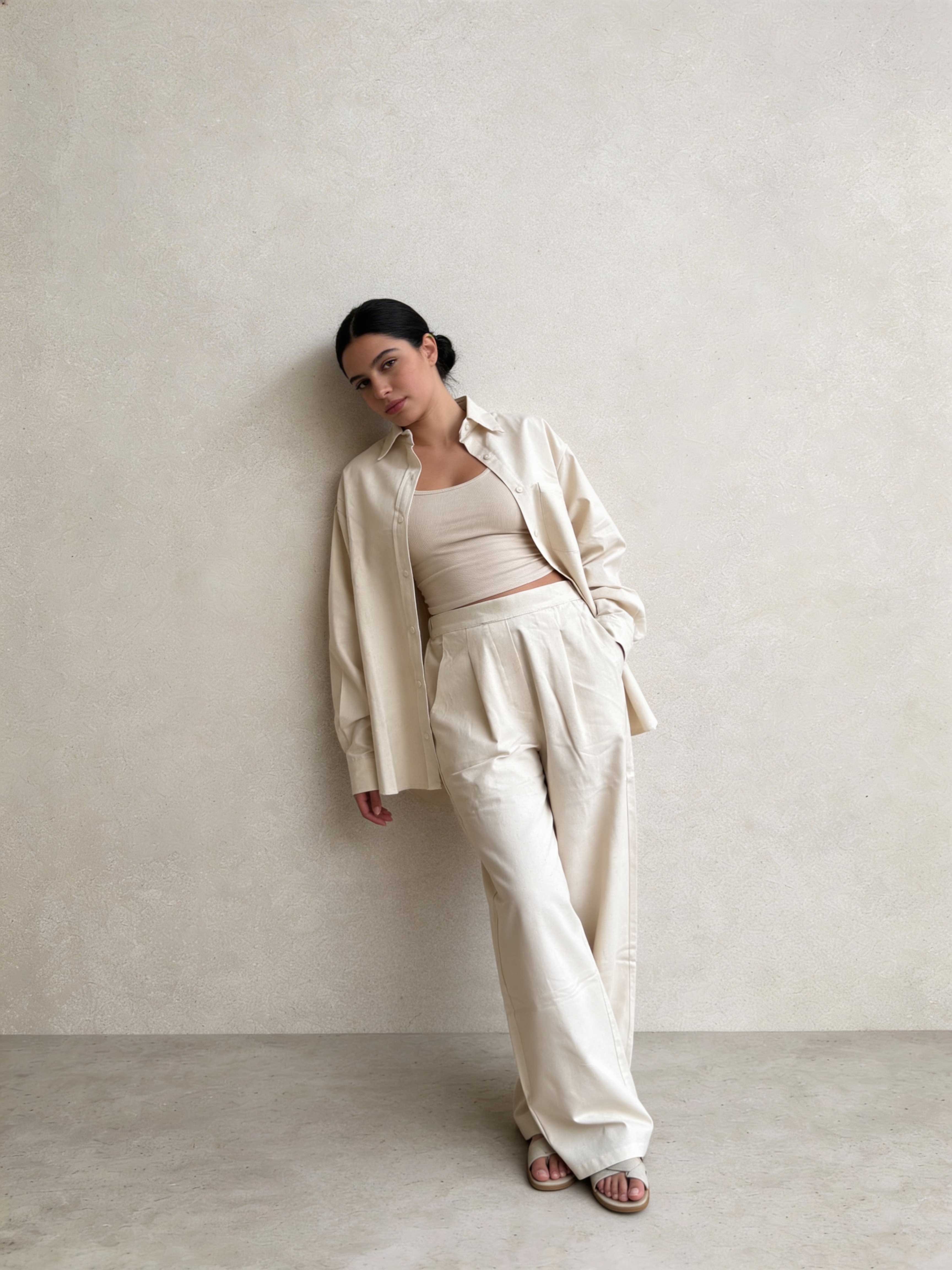 Shirt – Ecru Oversized Linen Effect Shirt