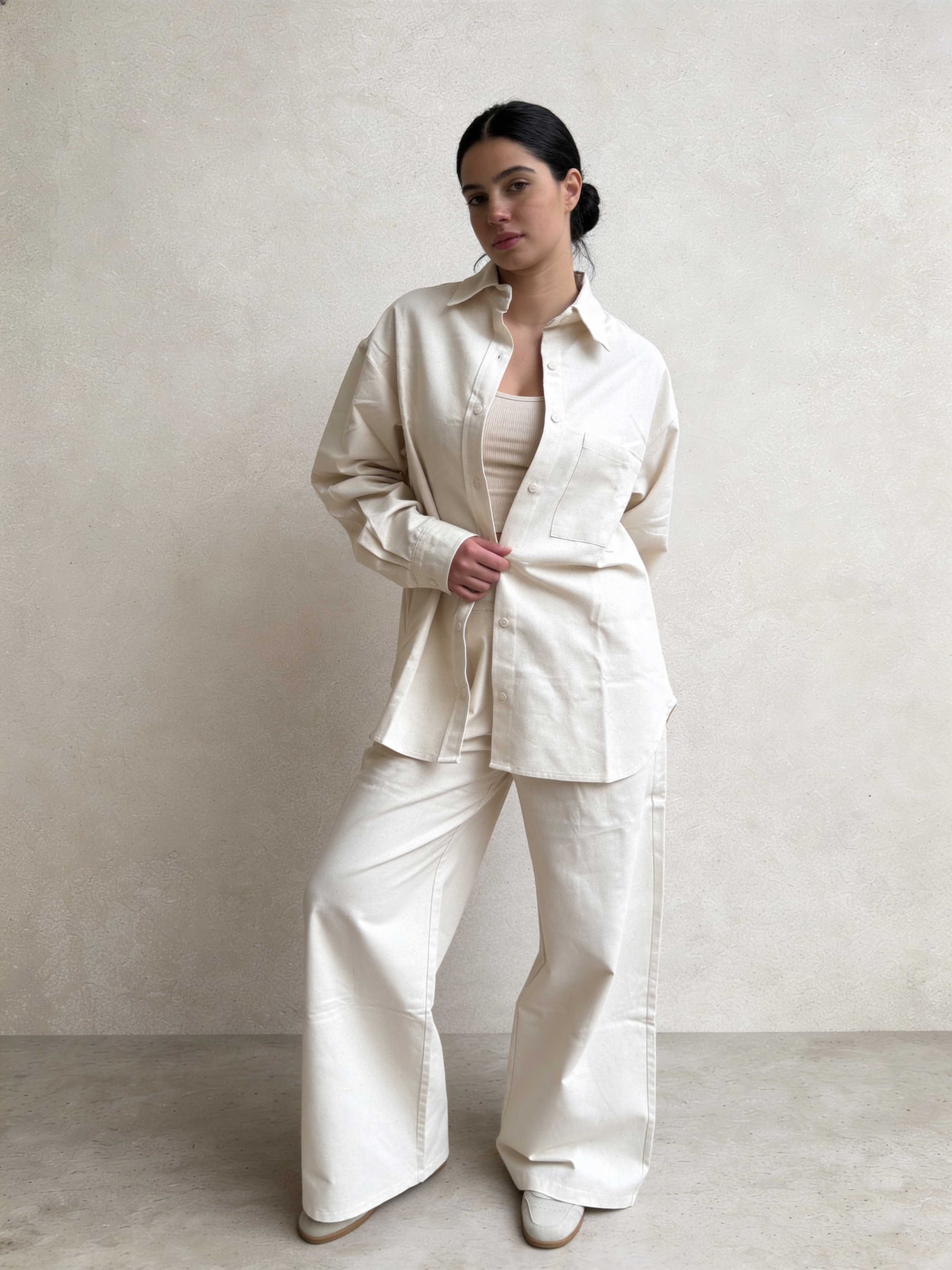 Shirt – Ecru Oversized Linen Effect Shirt Shirts - Tops CIZARO - Cizaro Jeans