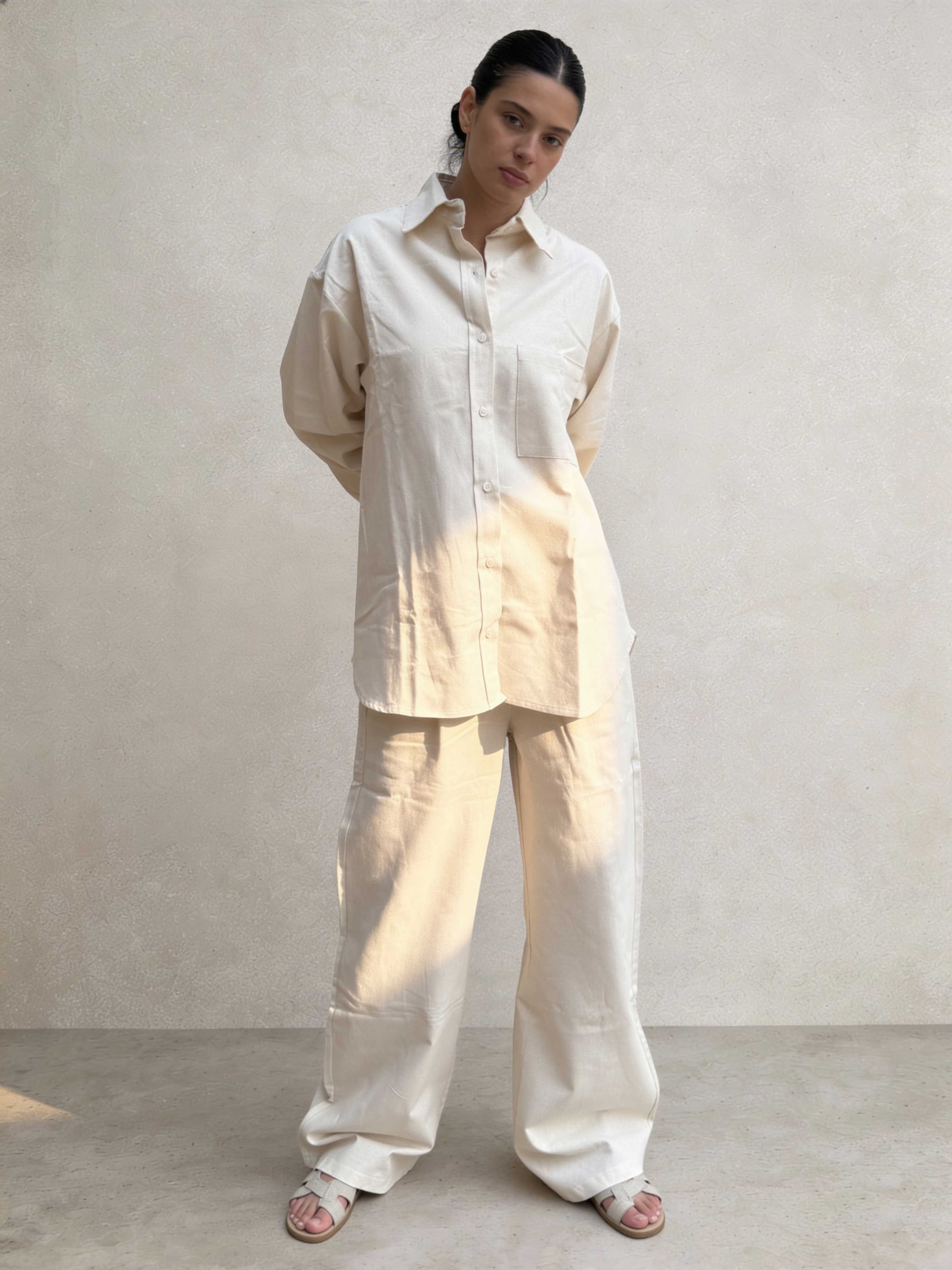 Shirt – Ecru Oversized Linen Effect Shirt
