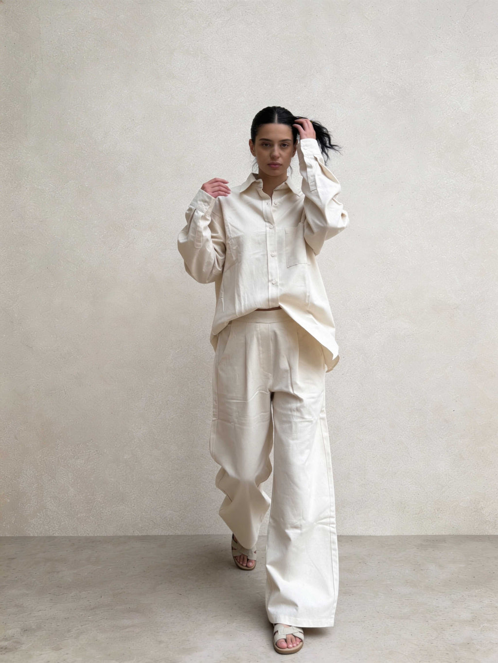 Shirt – Ecru Oversized Linen Effect Shirt Shirts - Tops CIZARO - Cizaro Jeans