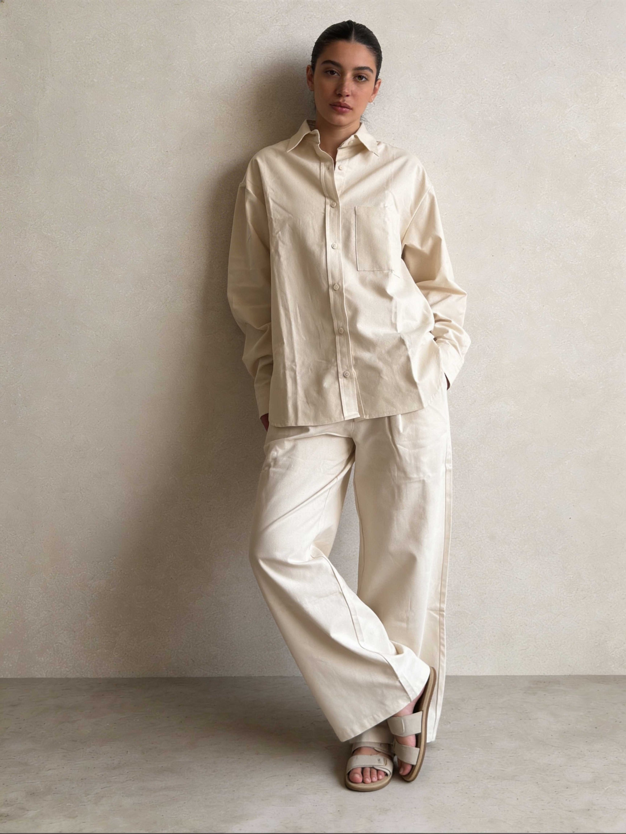 Shirt – Ecru Oversized Linen Effect Shirt Shirts - Tops CIZARO - Cizaro Jeans