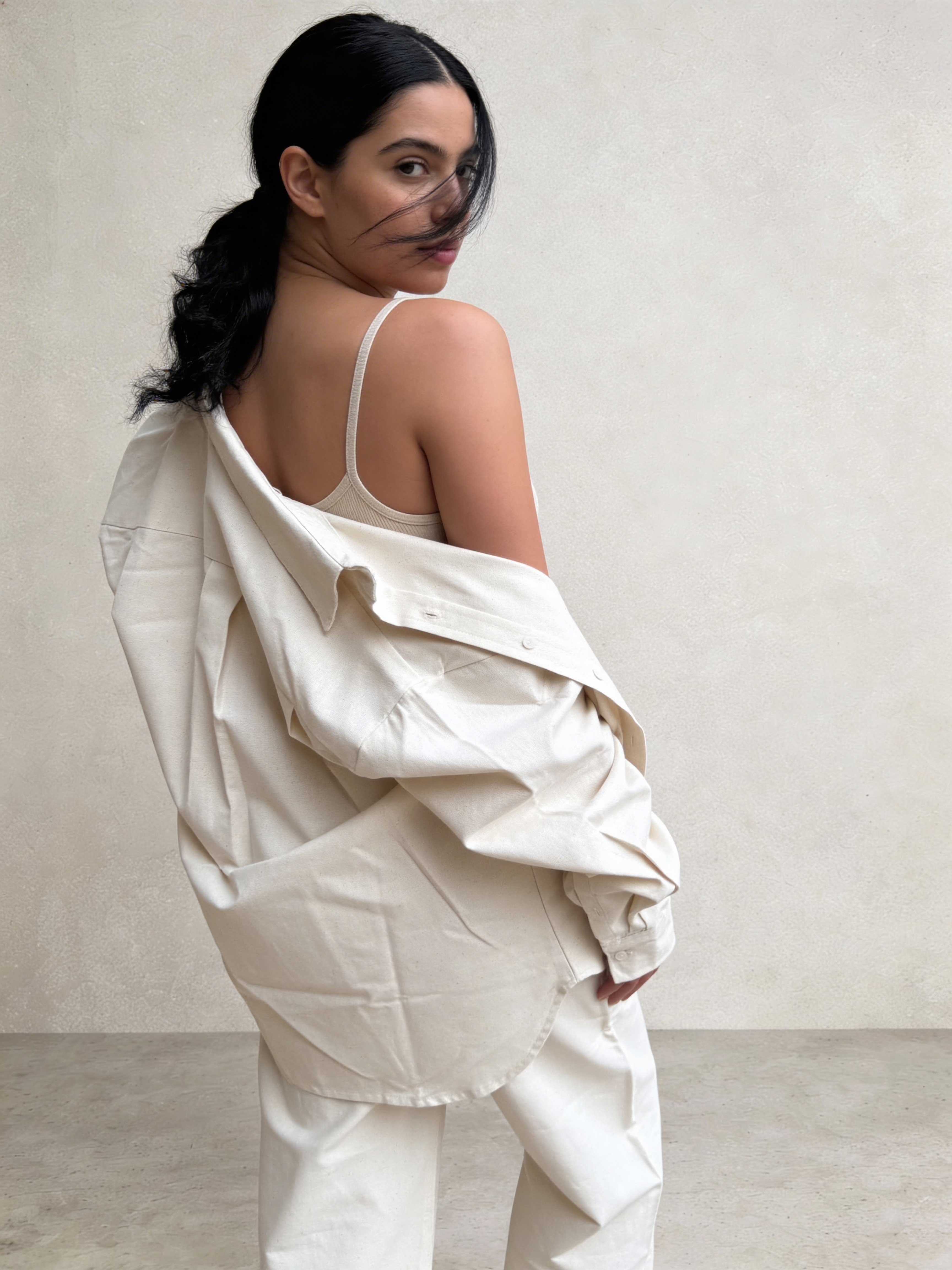 Shirt – Ecru Oversized Linen Effect Shirt