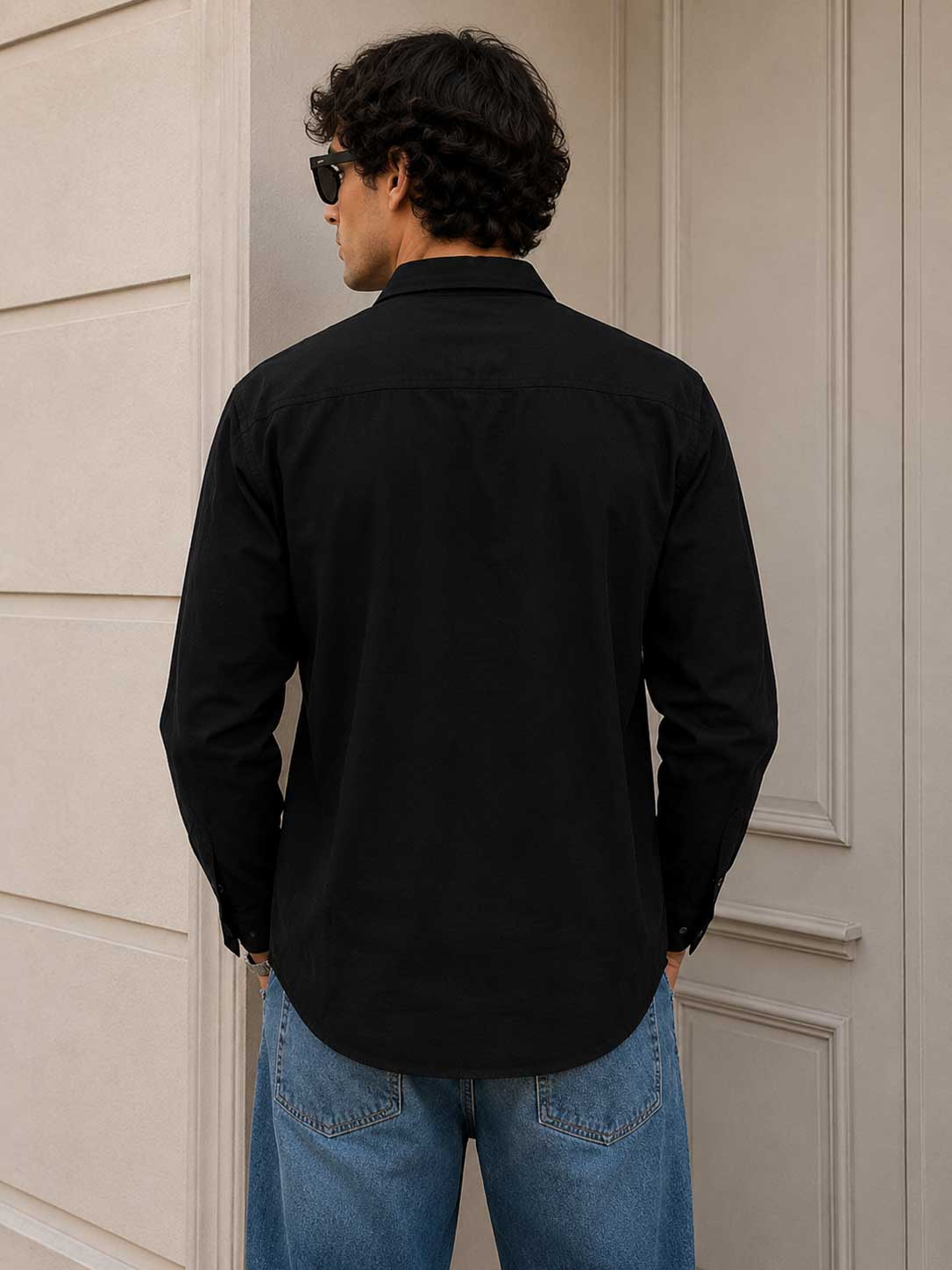 Regular Fit Linen-Blend Shirt – Black