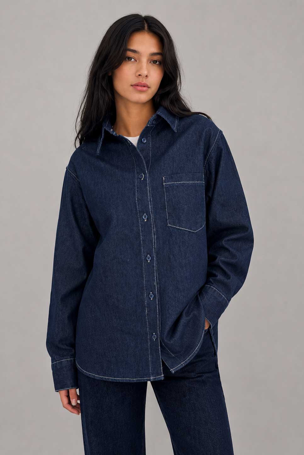 Oversized Denim Shirt – Raw Denim shirt CIZARO - Cizaro Jeans